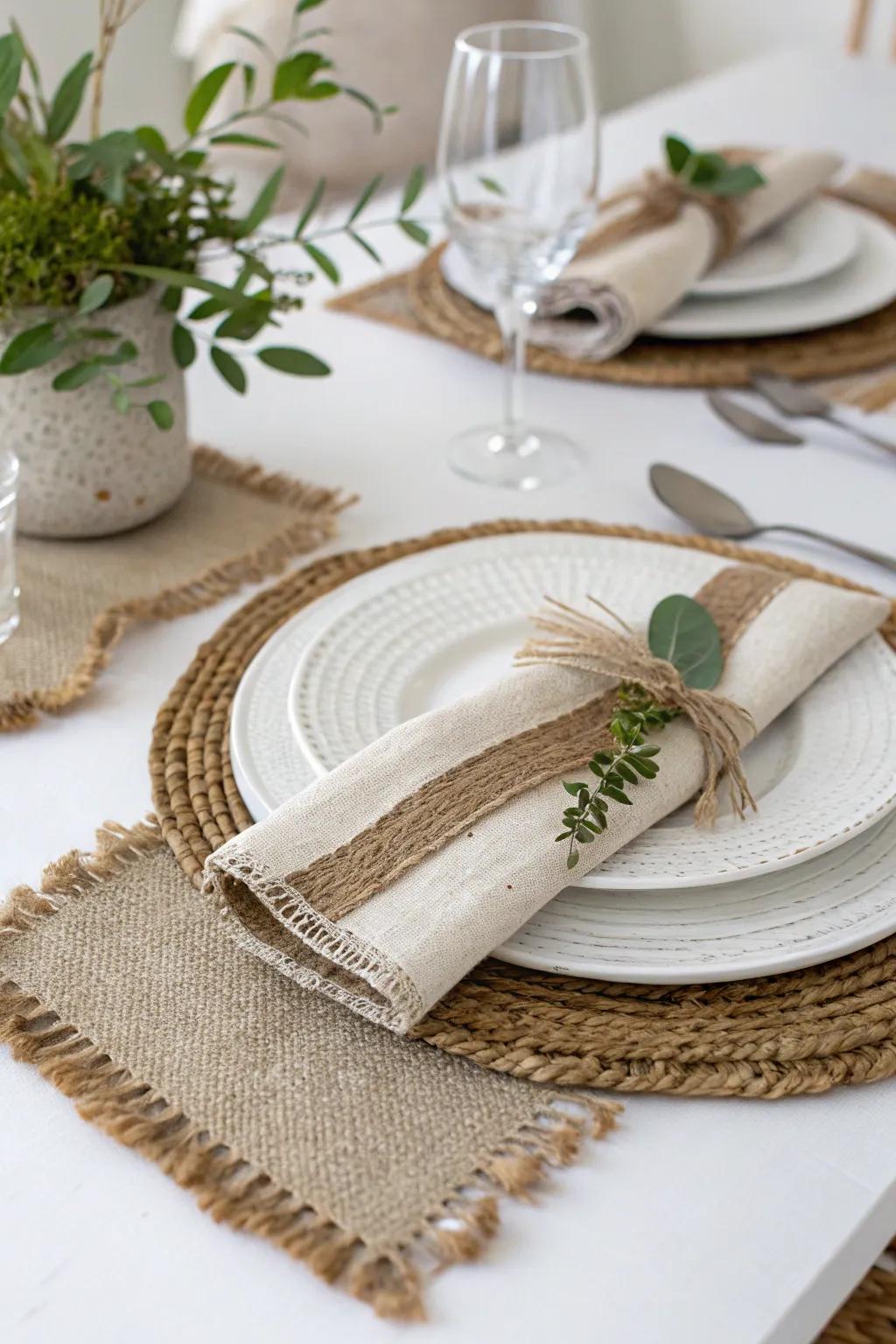 Elevate your table decor with a touch of rustic elegance: DIY paper and burlap placemats for a charming farmhouse vibe.
