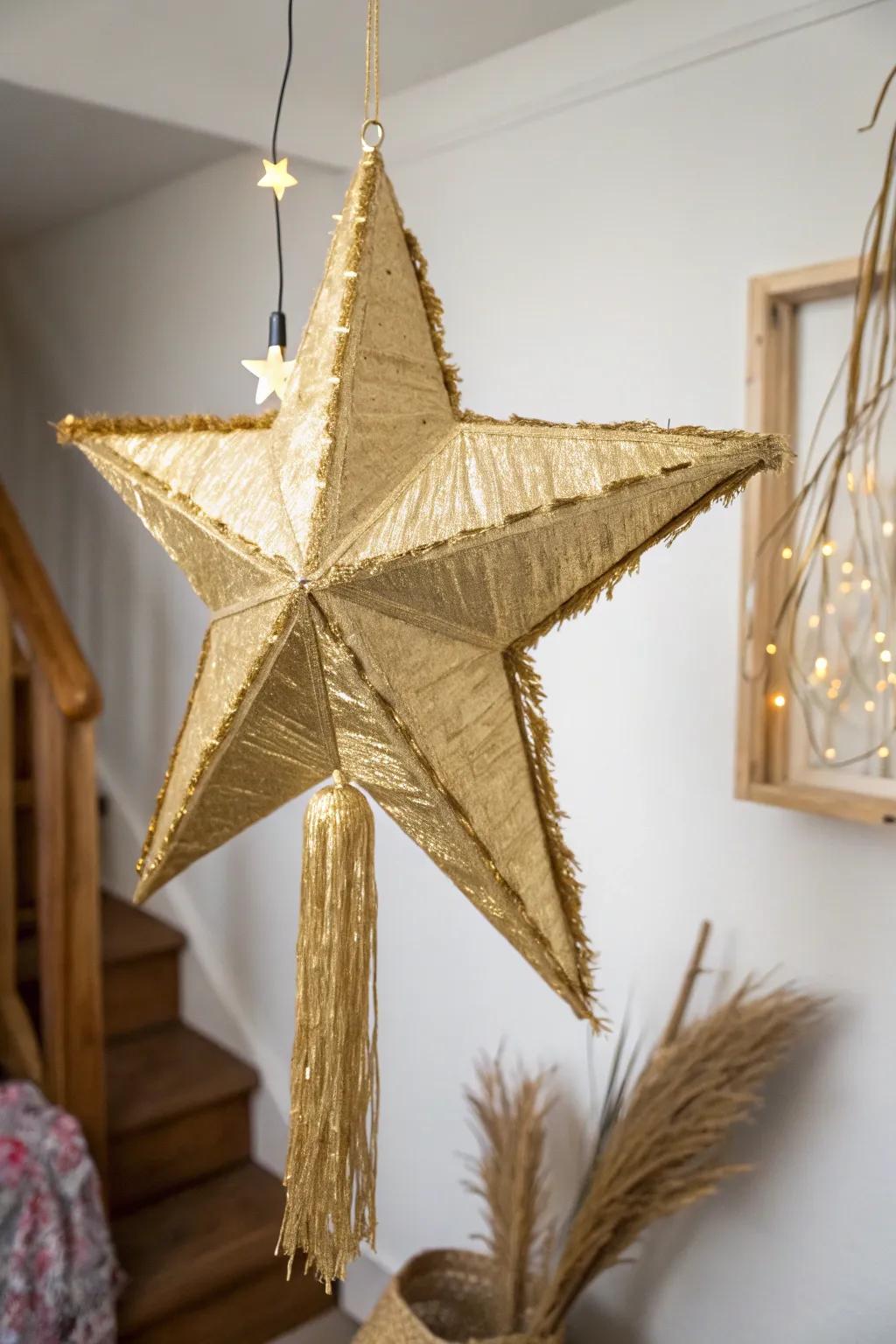 Illuminate your celebration with this stunning DIY star piñata, a perfect blend of sparkle and simplicity.