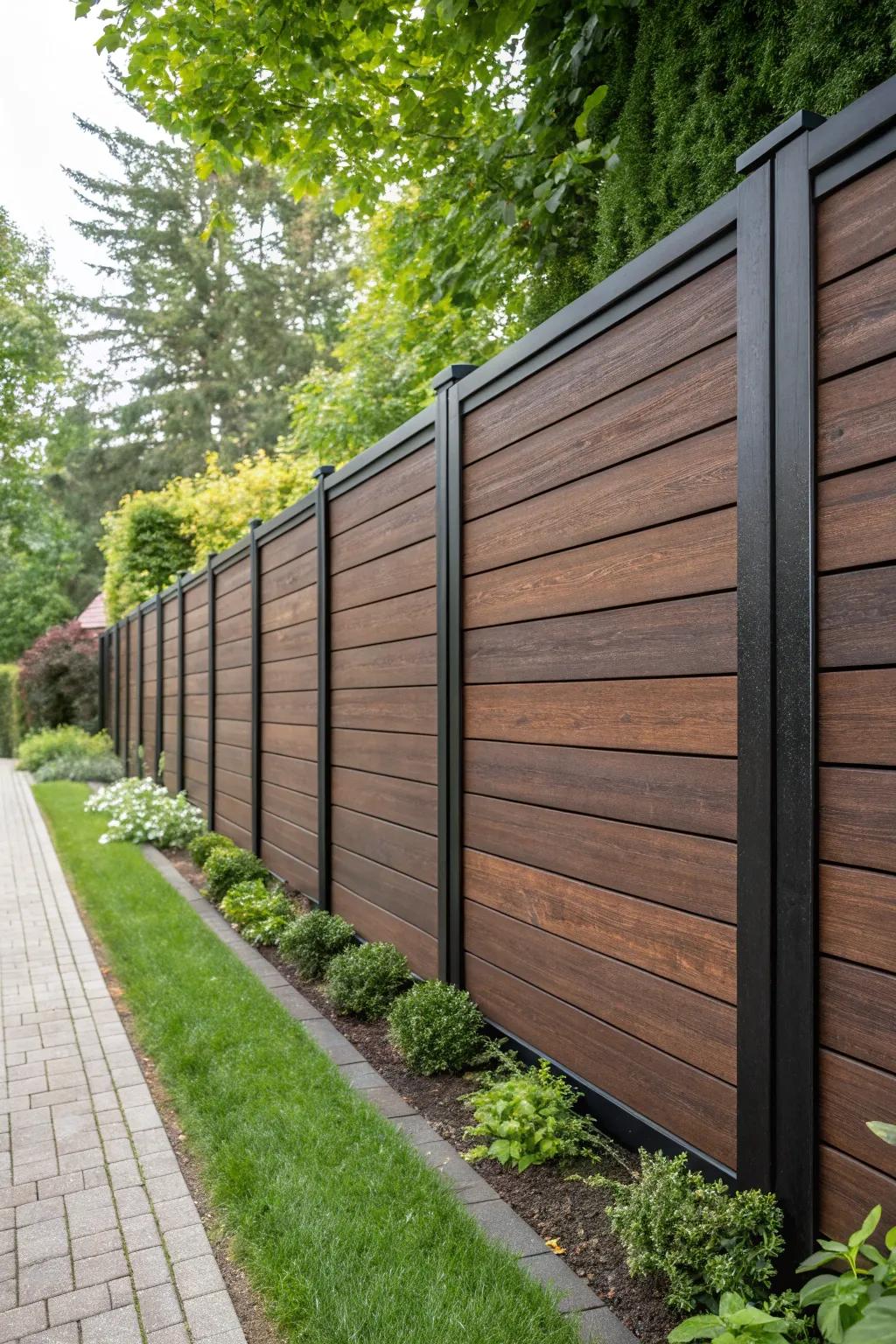 Elevate your outdoor space with a stunning composite wood fence in walnut—beauty and privacy with zero upkeep.