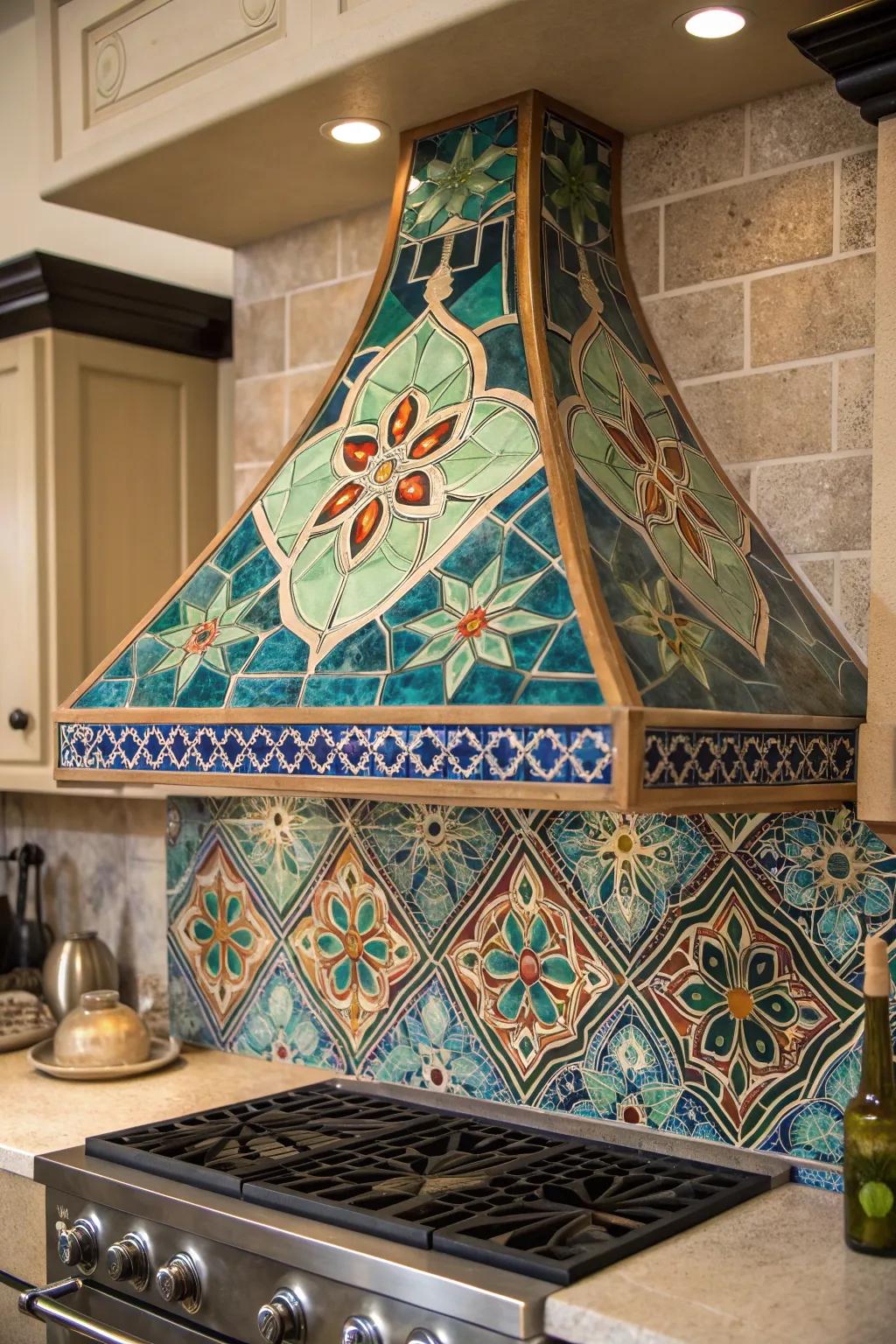 Transform your kitchen into a gallery with a stunning tile mosaic range hood.