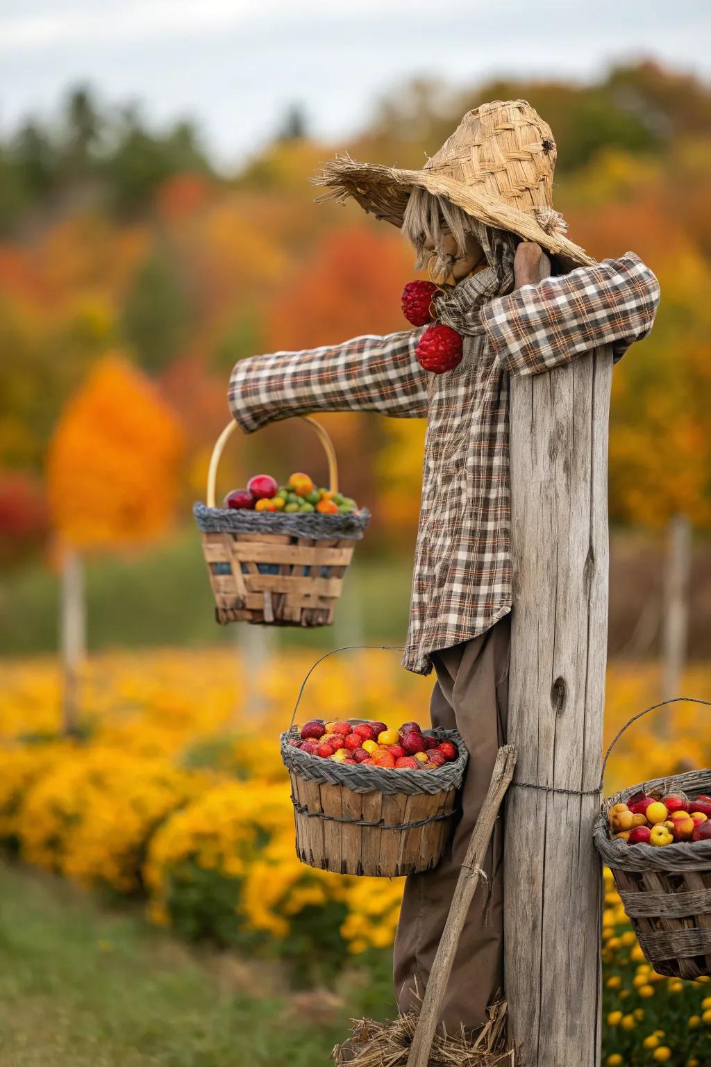 Elevate your autumn decor with a charming Berry Basket Scarecrow.