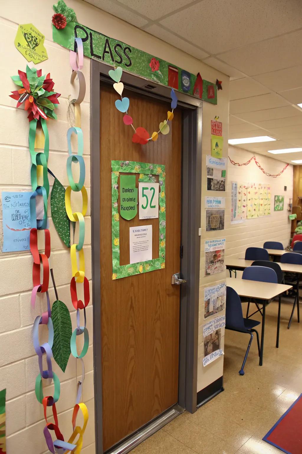An eco-friendly classroom door, promoting sustainability through creative design.