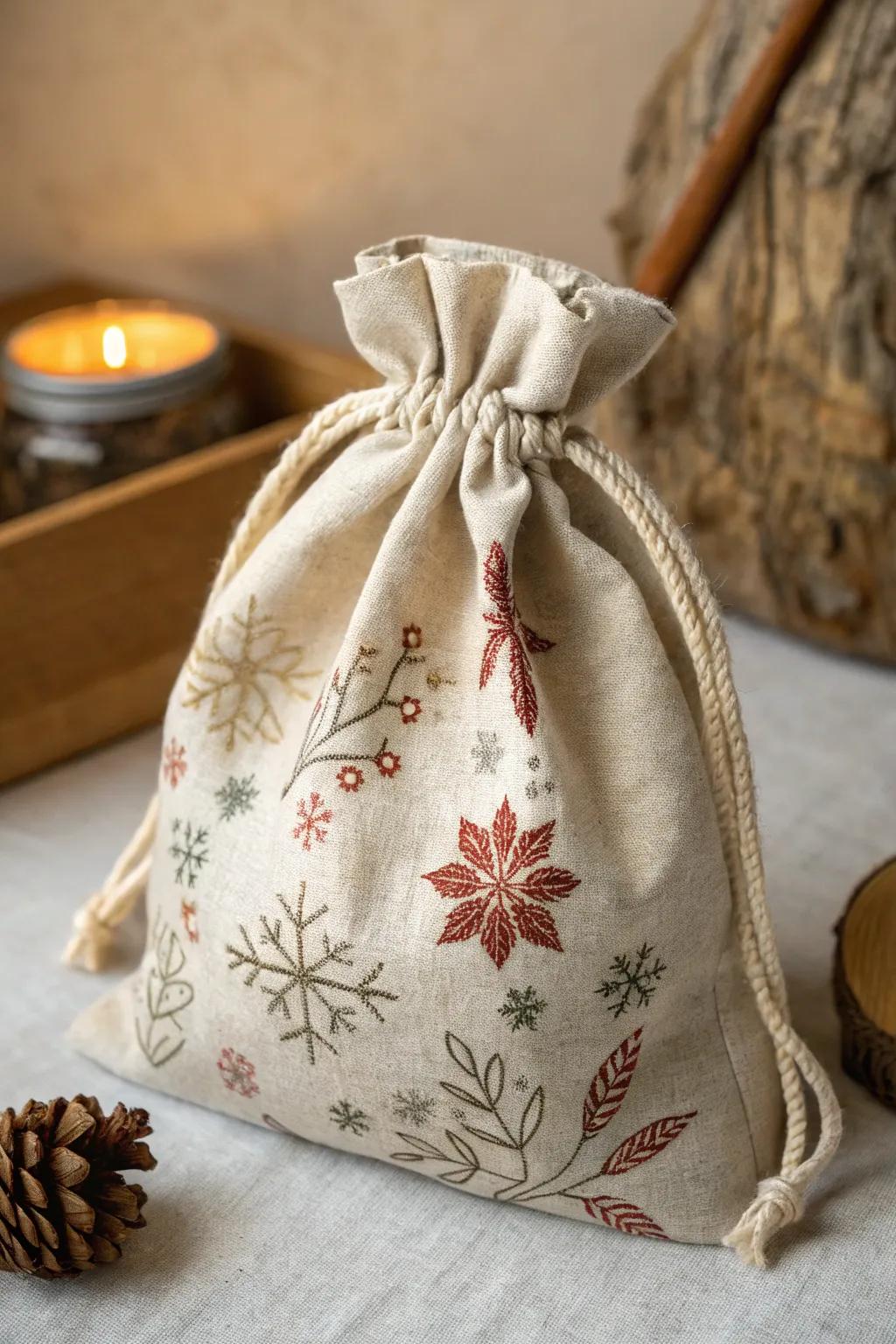 Add a touch of handmade charm to your holidays with a beautifully crafted drawstring sack.