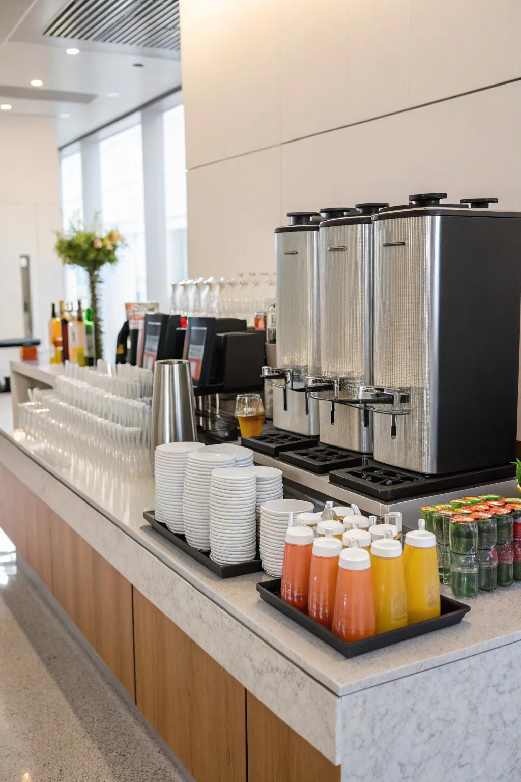 Modern minimalism offers a clean and stylish drinks station look.