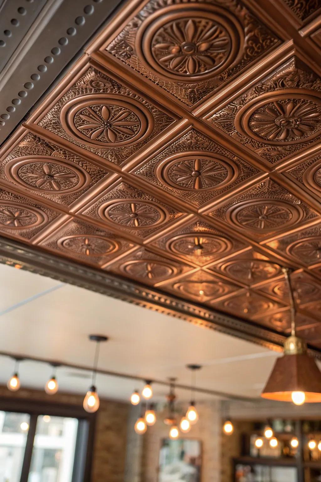 Transform your space with the warm, opulent glow of copper drop-in tiles.