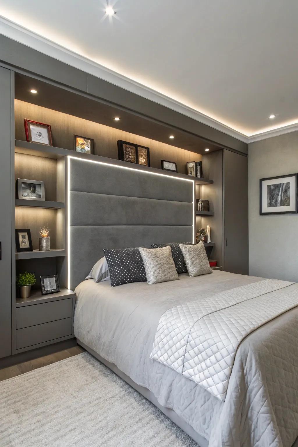 Transform your bedroom into a modern retreat with a custom drywall headboard that combines style and functionality.