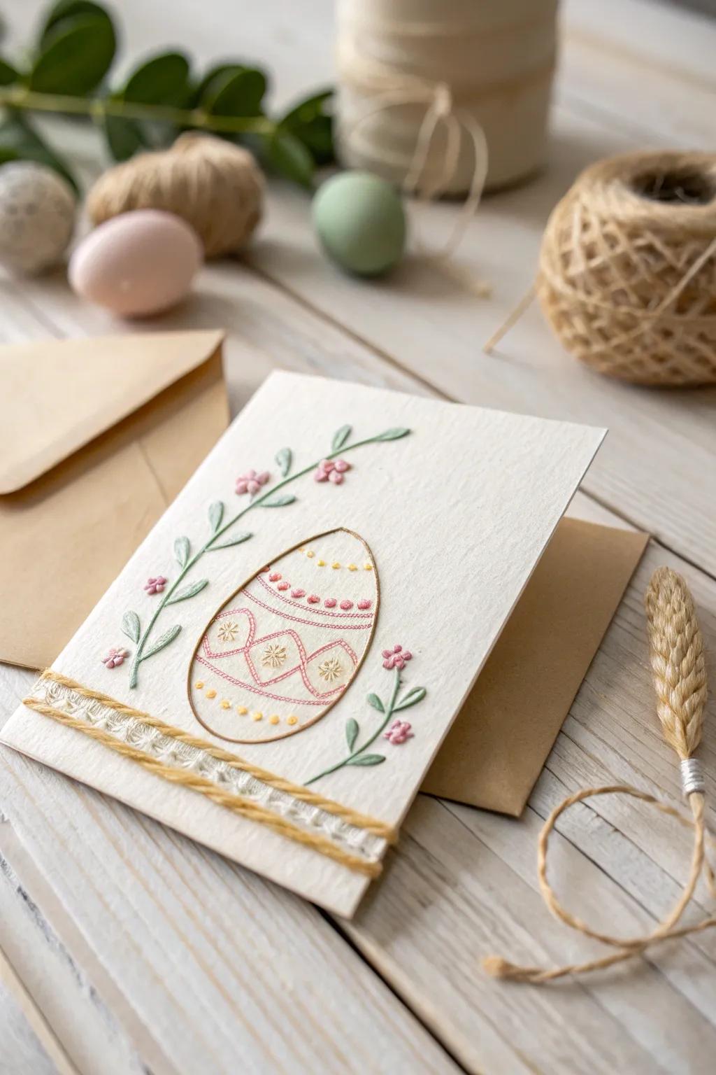 Add a touch of handmade elegance to your Easter greetings with embroidery thread accents.