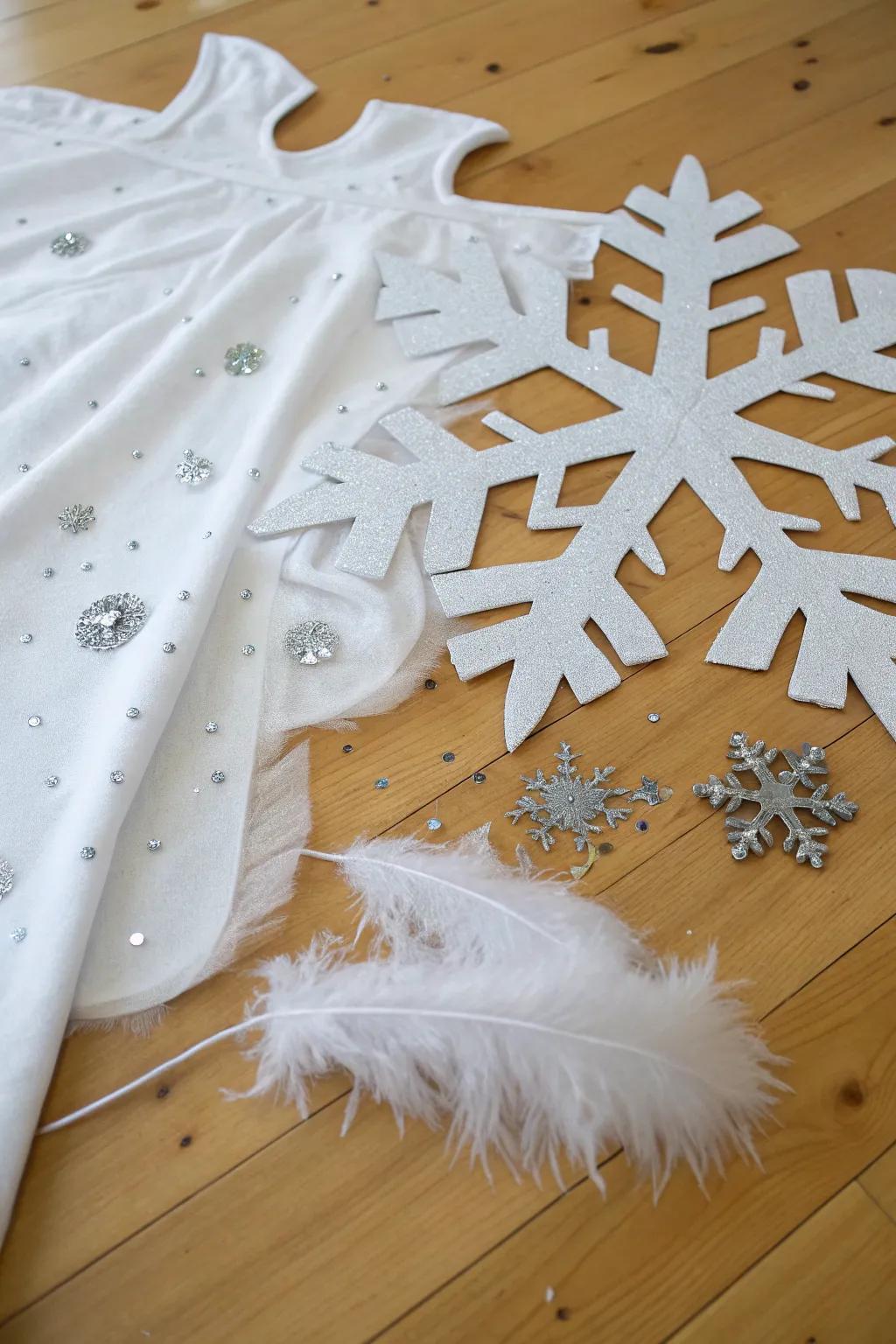 Transform into a winter wonderland with this elegant snowflake costume—where simplicity meets sparkle.