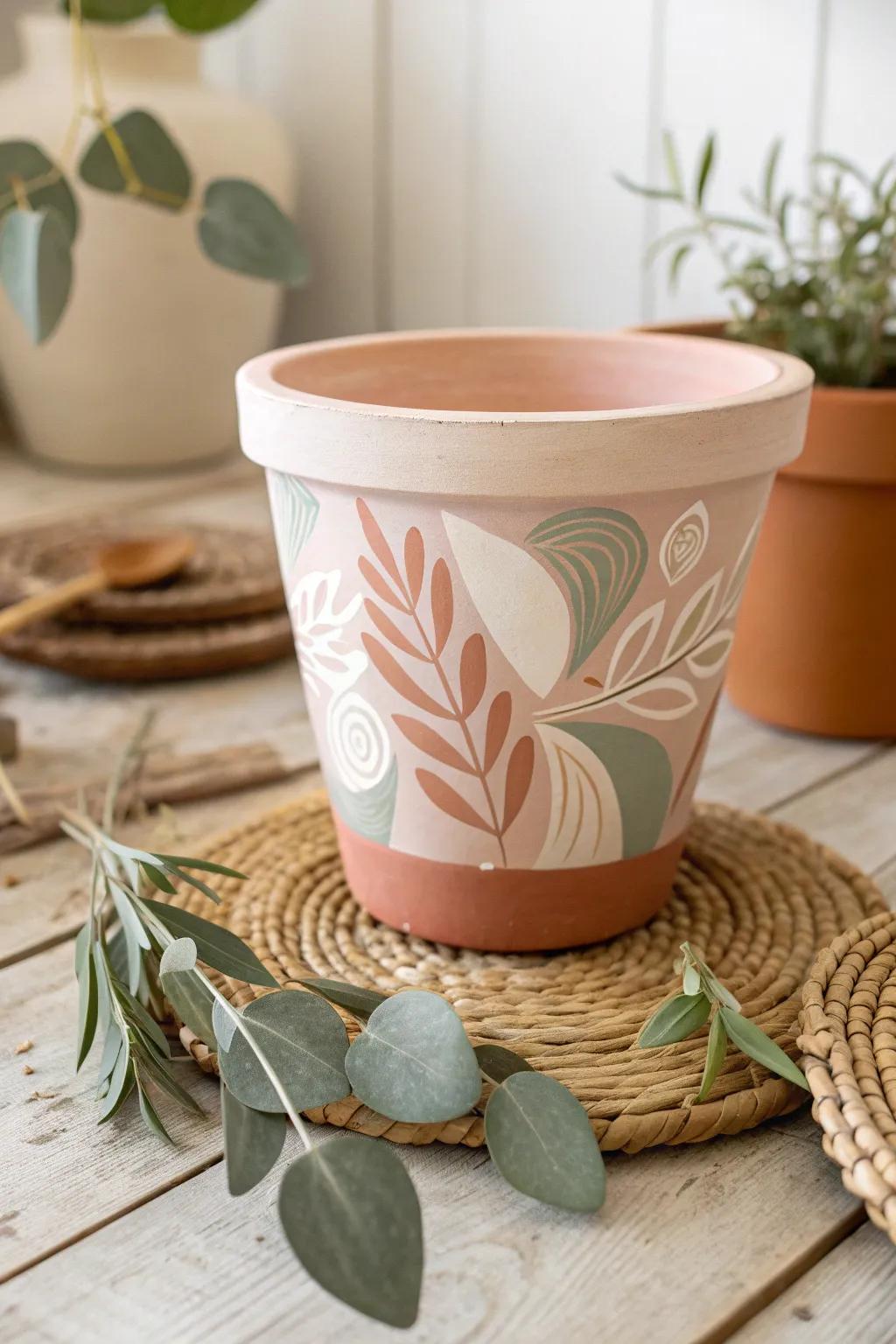 Add a touch of color and charm to your space with beautifully painted terra cotta pots.