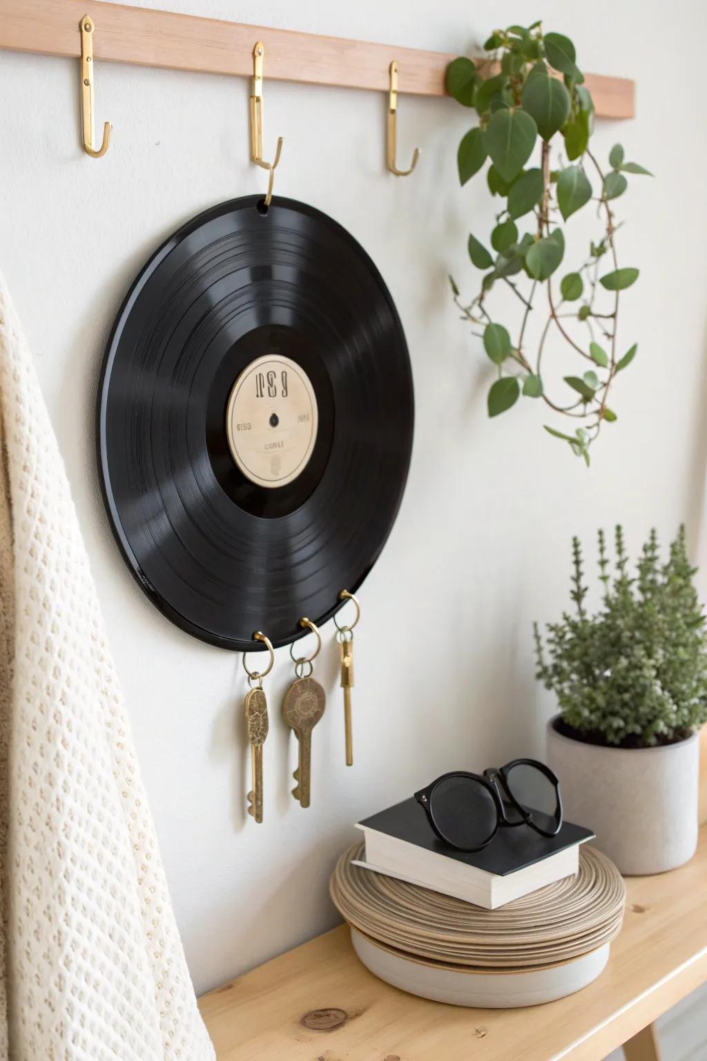 Turn your old vinyl into a chic key holder—where Scandinavian minimalism meets Boho charm.
