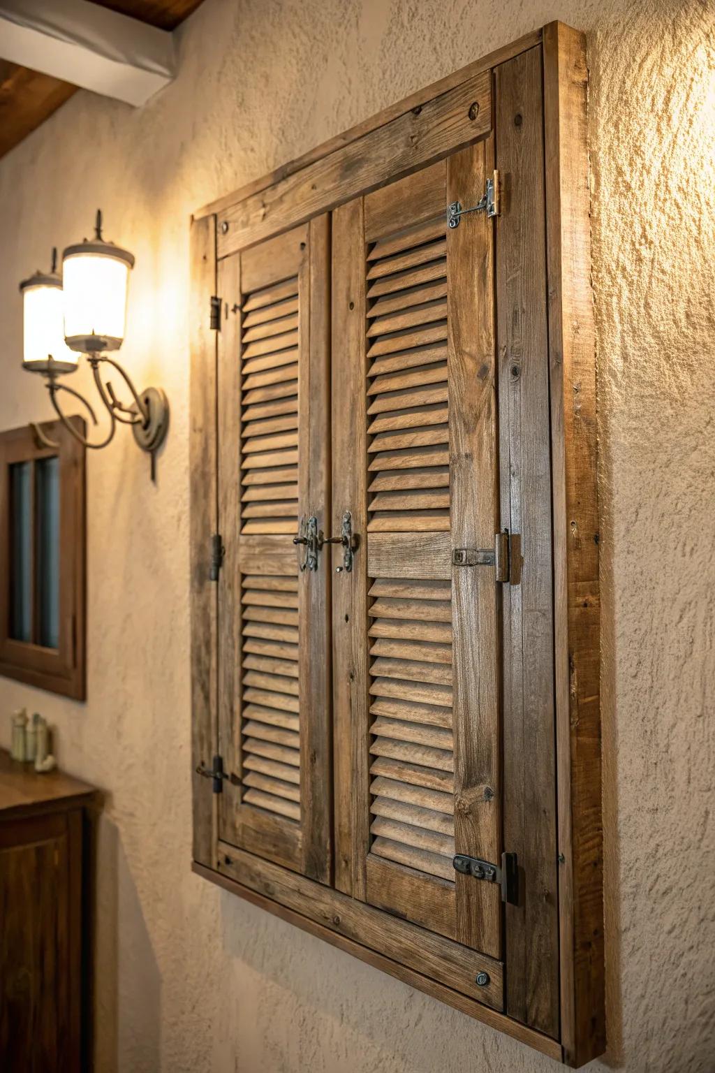 Transform your space with a touch of rustic elegance using a vintage shutter panel cover.