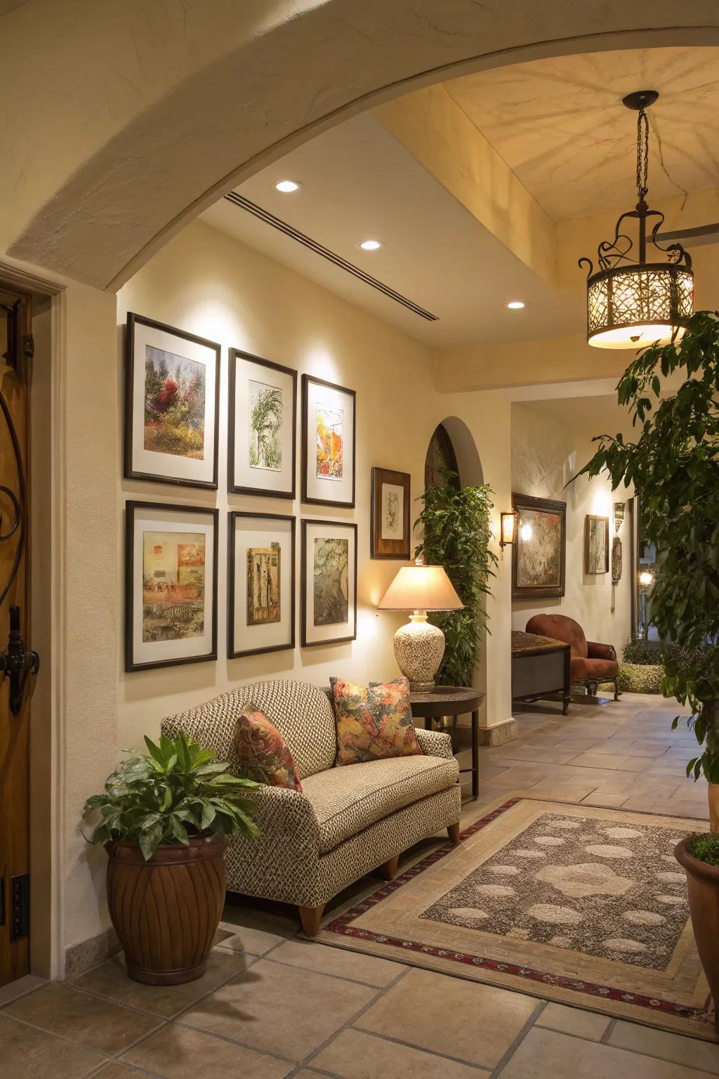 A cozy nook with art invites guests to linger.
