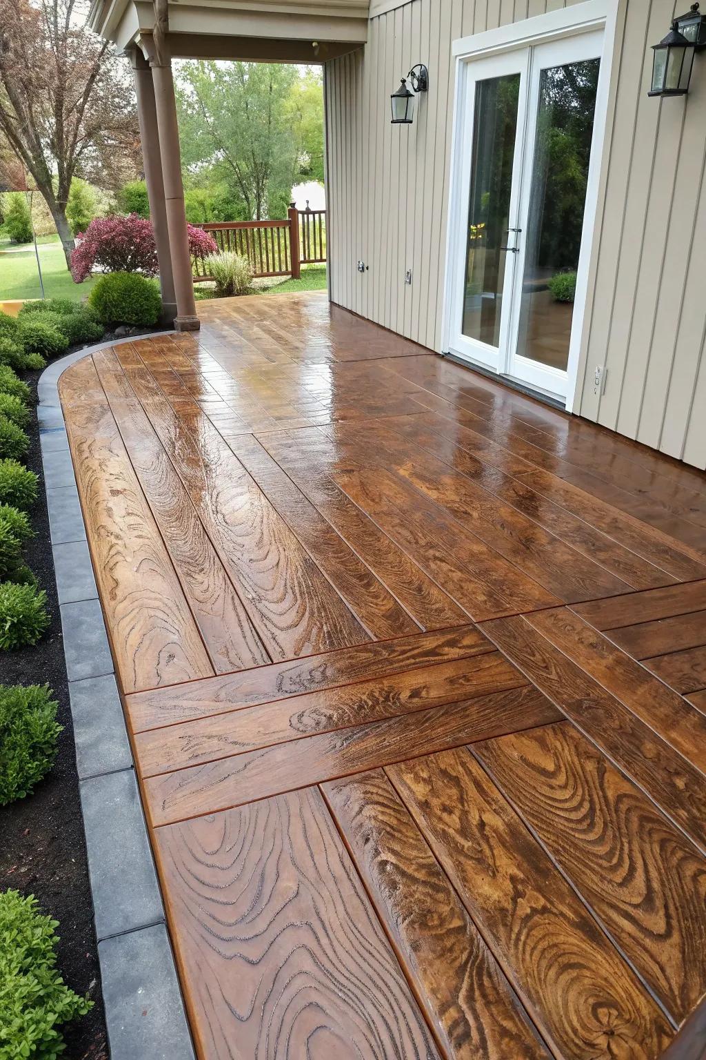 Transform your outdoor space with the timeless look of wood and the resilience of epoxy. #FauxWoodEpoxy #PatioPerfection
