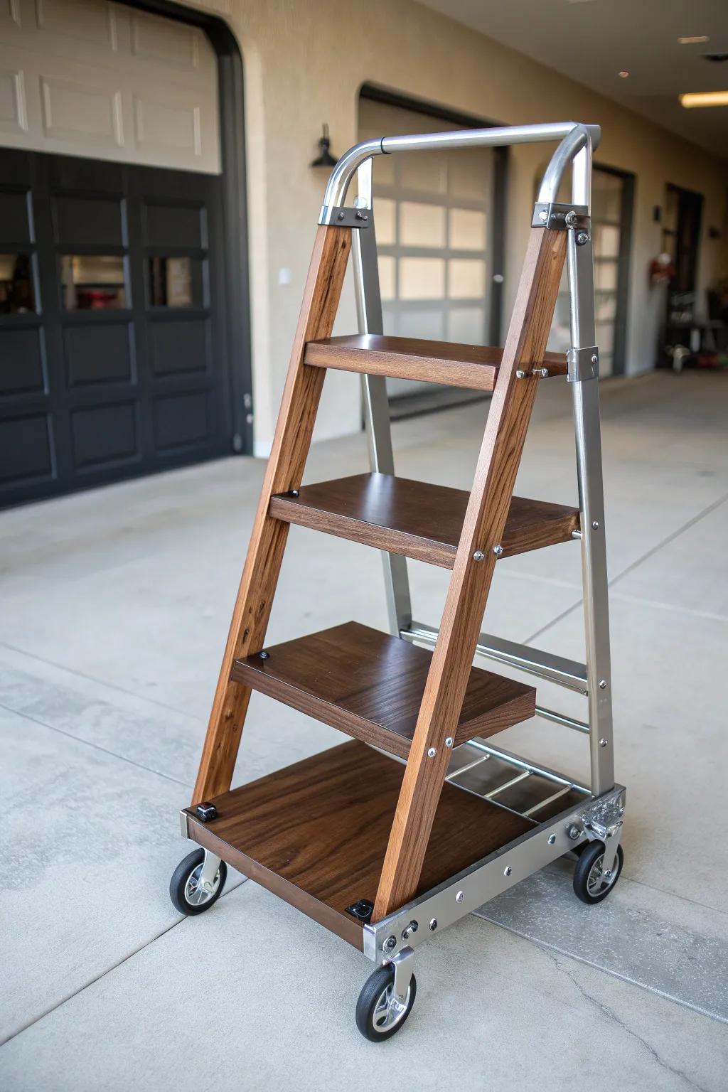 Revolutionize your storage with this stylish and functional portable ladder cart.