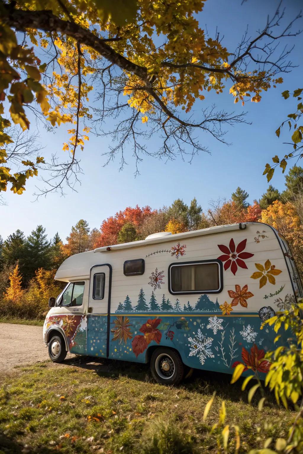 Transform your camper with a stunning seasonal paint job and travel in style all year round.