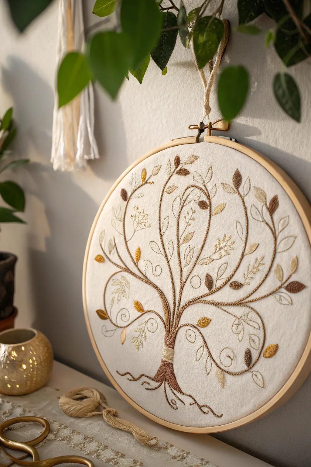 Celebrate your roots with this elegant embroidery hoop family tree, a blend of simplicity and artistry.