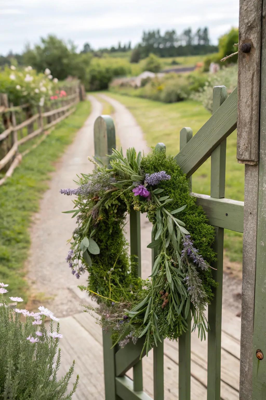 Herbs add fragrance and beauty to farmhouse wreaths.
