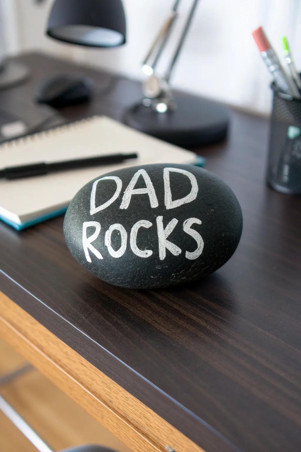 Elevate Dad's desk with this charming 'Dad Rocks' paperweight—a perfect blend of humor and style.