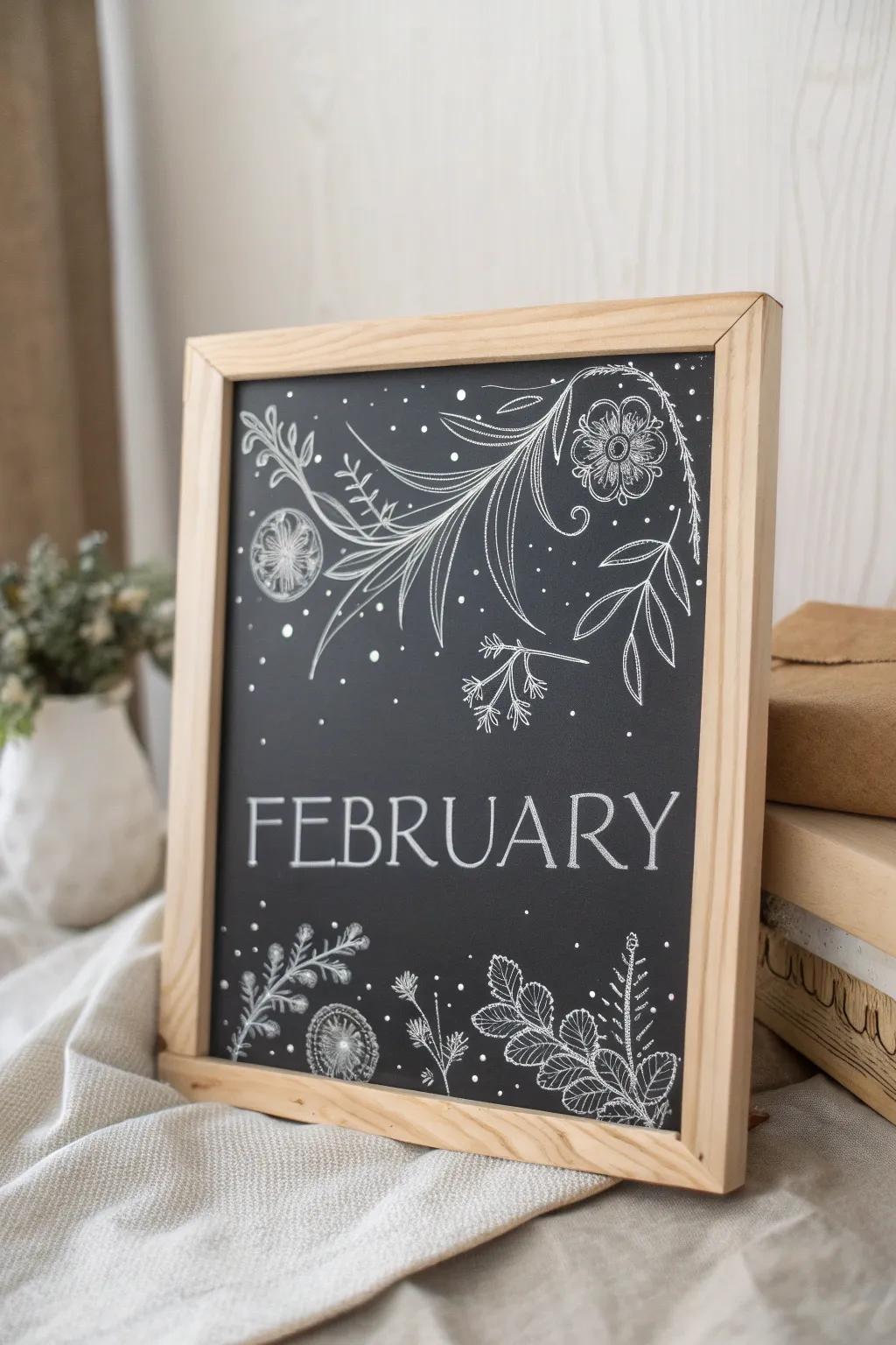 Embrace the elegance of simplicity with a chic February chalkboard design. Perfect for adding a touch of sophistication to your space.