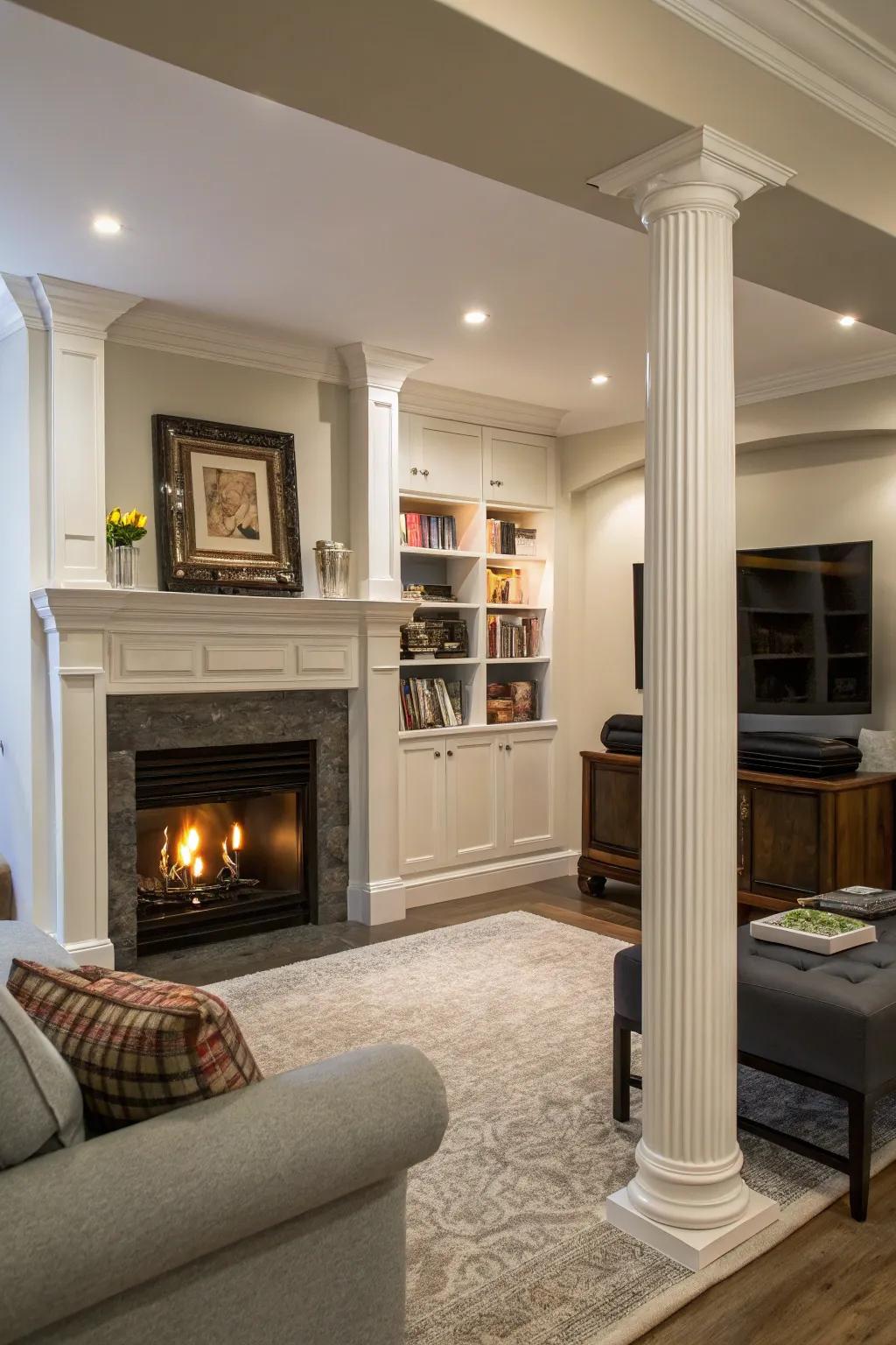 Hidden storage in columns maximizes space efficiency.