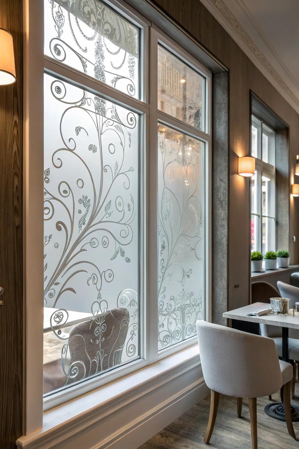 Express your style with custom etched frosted window designs.