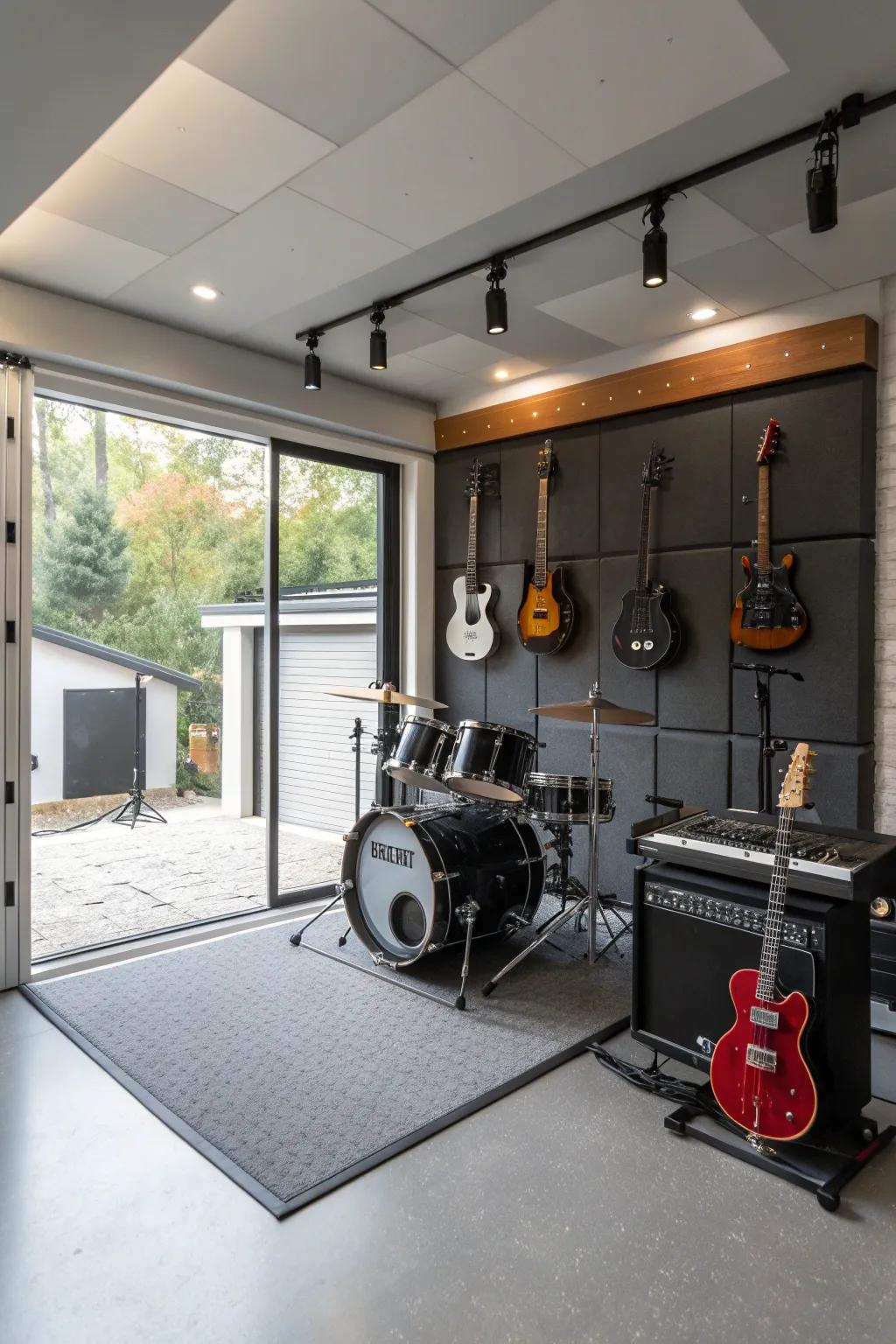 Transform your garage into the ultimate music haven with this stylish and soundproof studio conversion.