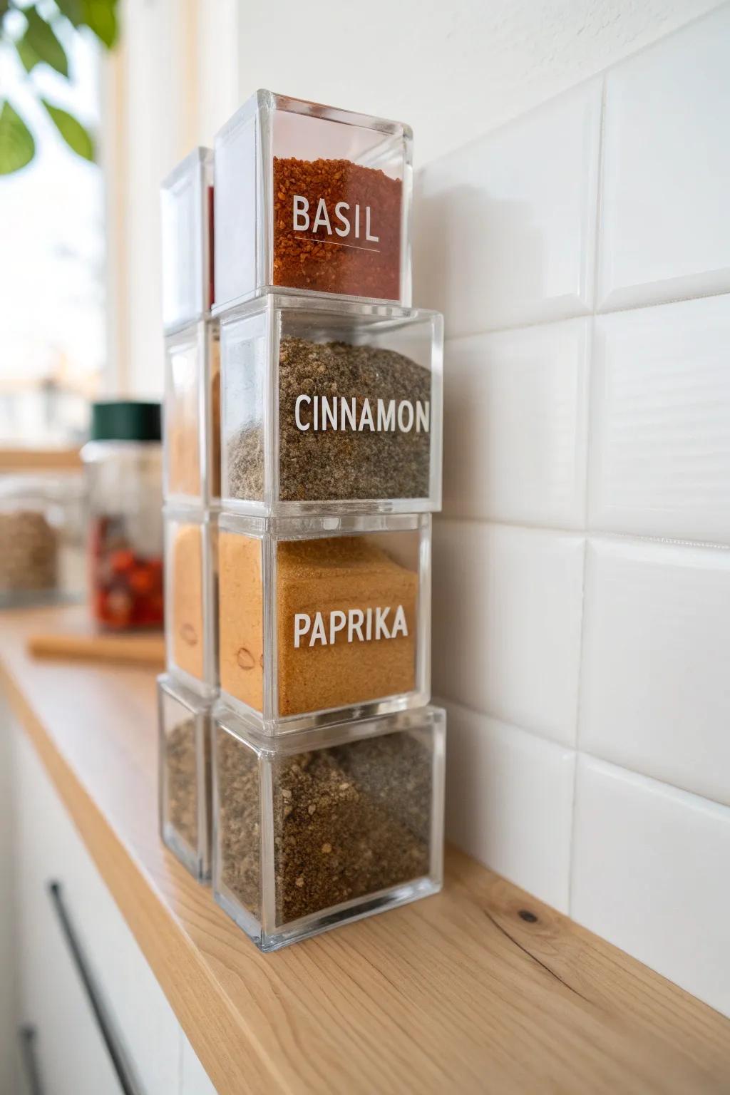 Elevate your kitchen's style with a chic glass block spice organizer—where minimalism meets boho charm.