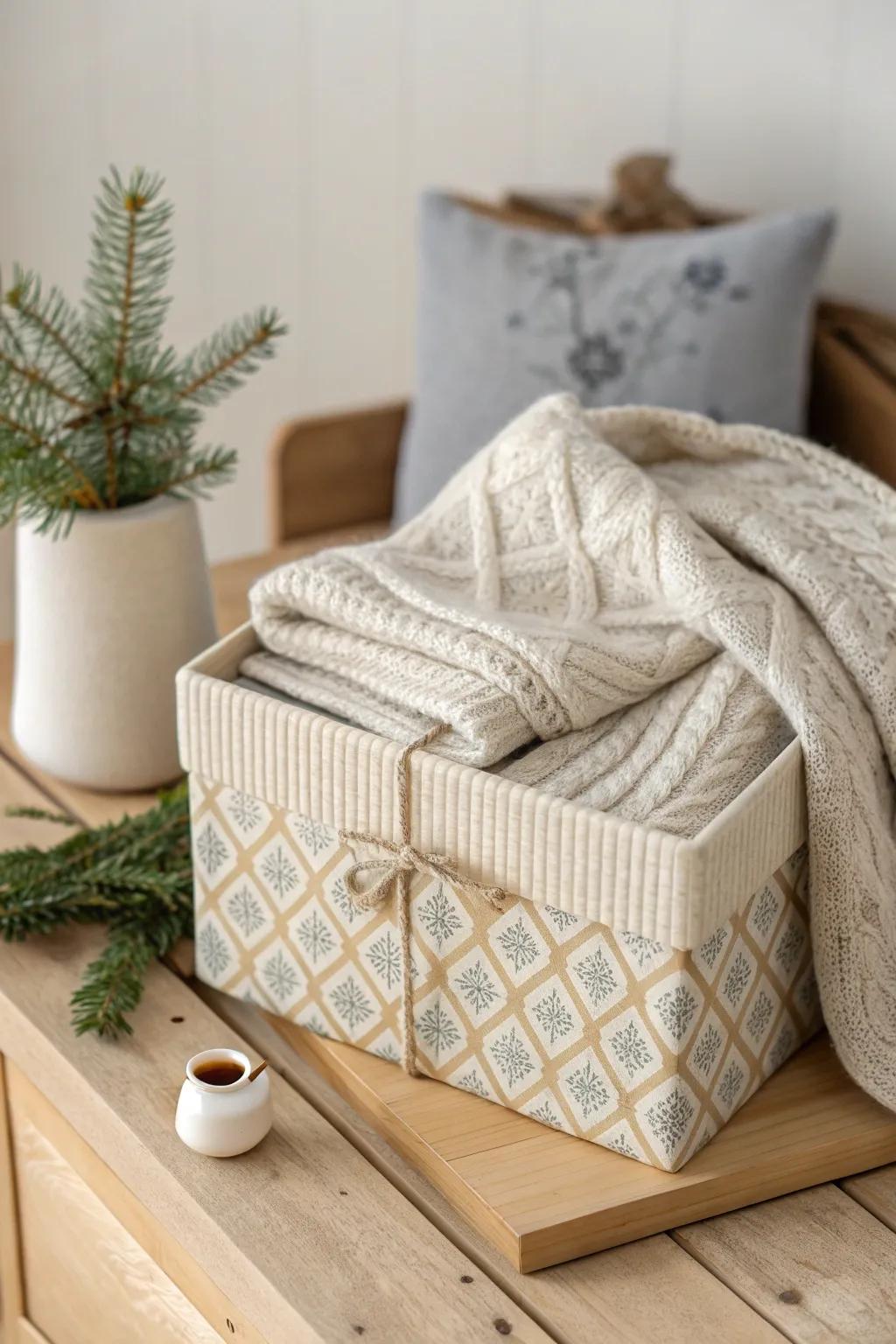 Embrace cozy simplicity with a textured fabric-wrapped box that warms your space.