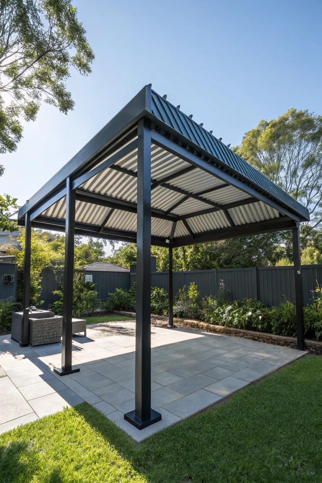 Elevate your outdoor gatherings with a chic metal roof pavilion - the perfect blend of durability and modern style.