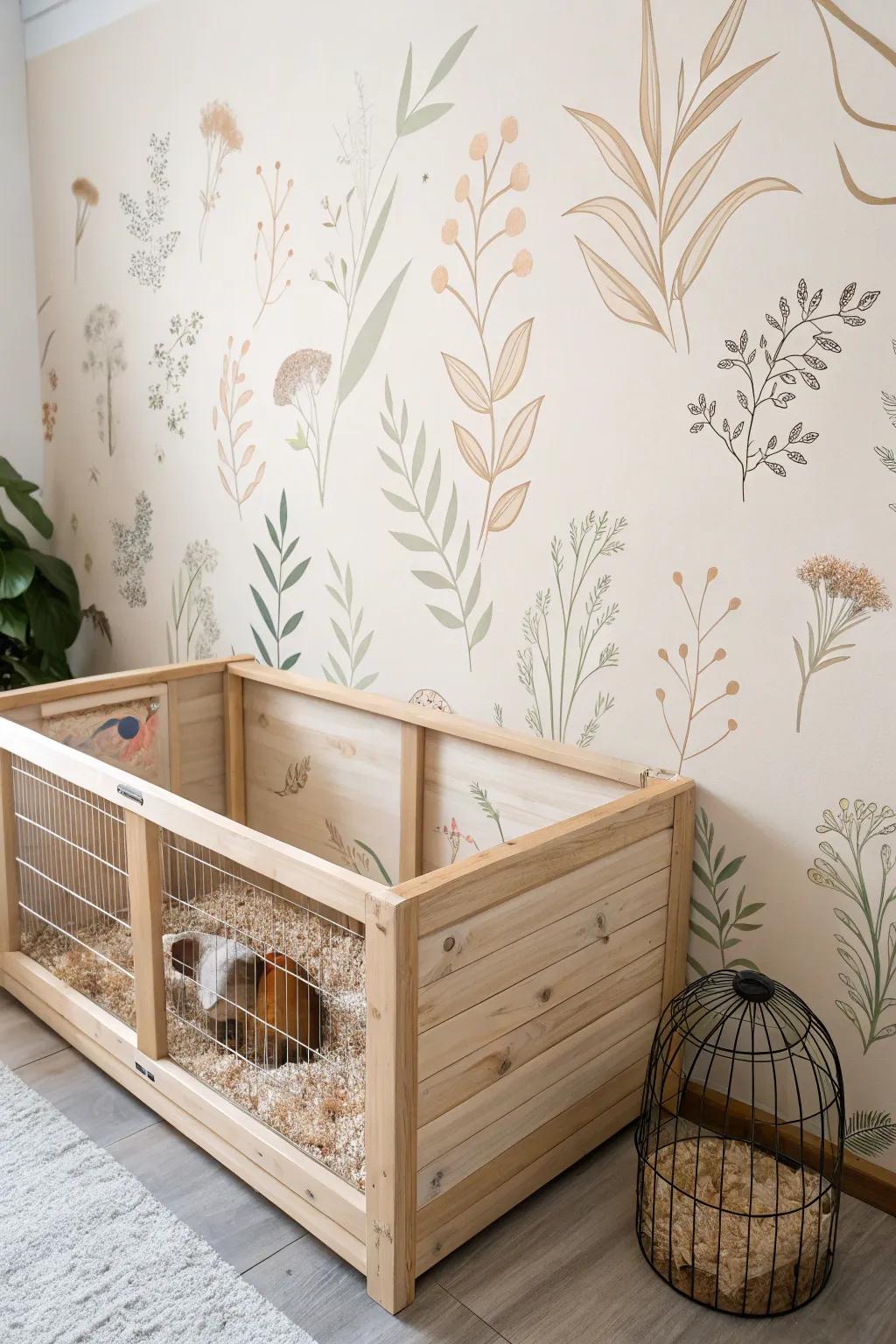 Transform your guinea pig's home with a custom art backdrop that adds a personal and artistic touch! 🌿✨ #ScandinavianStyle #BohoChic #PetDecor