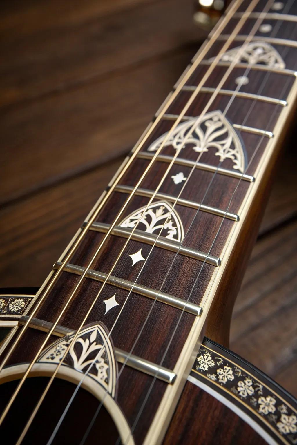 Elevate your guitar's allure with mesmerizing Gothic arch inlays.