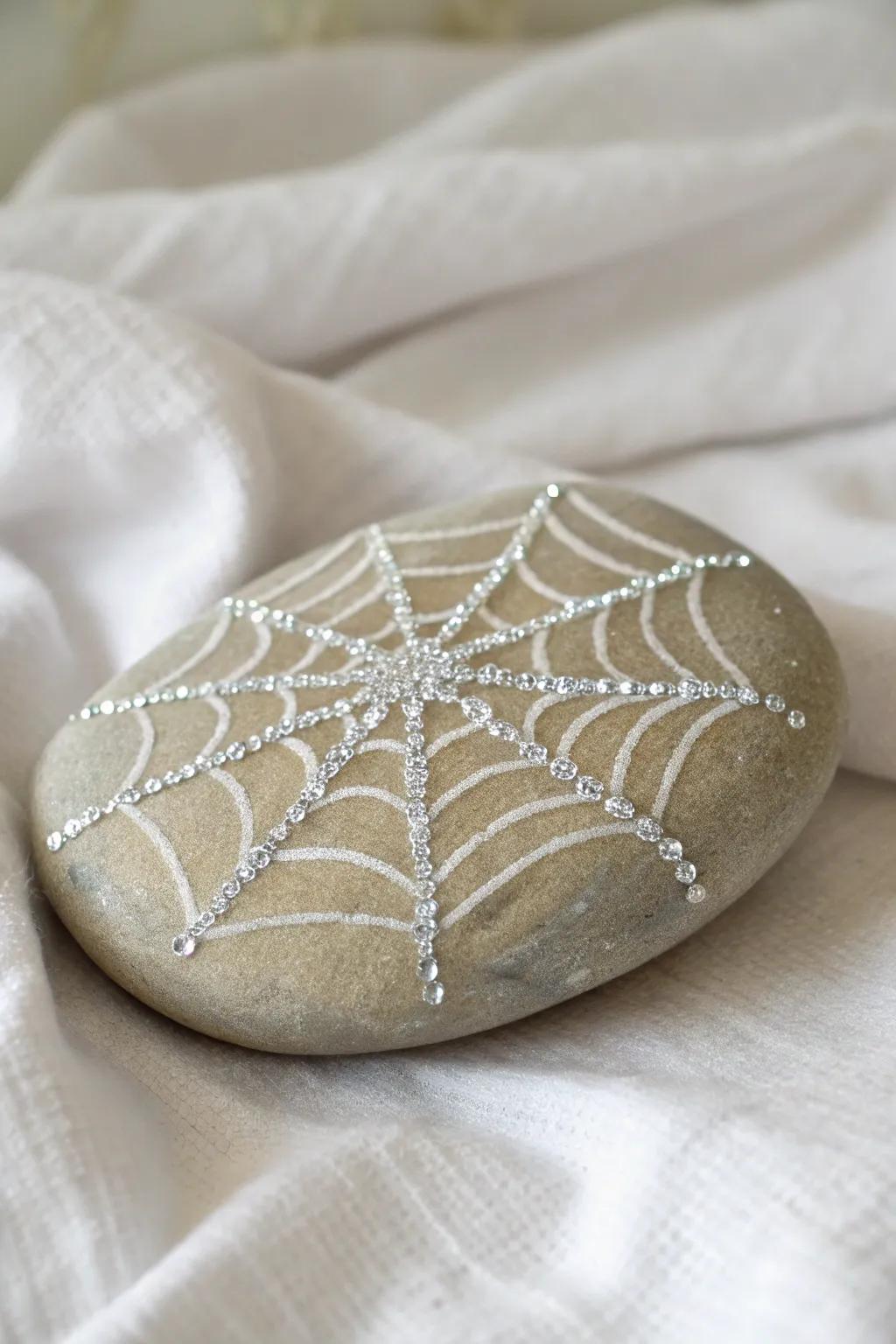 Transform ordinary rocks into enchanting Spider Web Wonders with a touch of sparkle and minimalist charm!