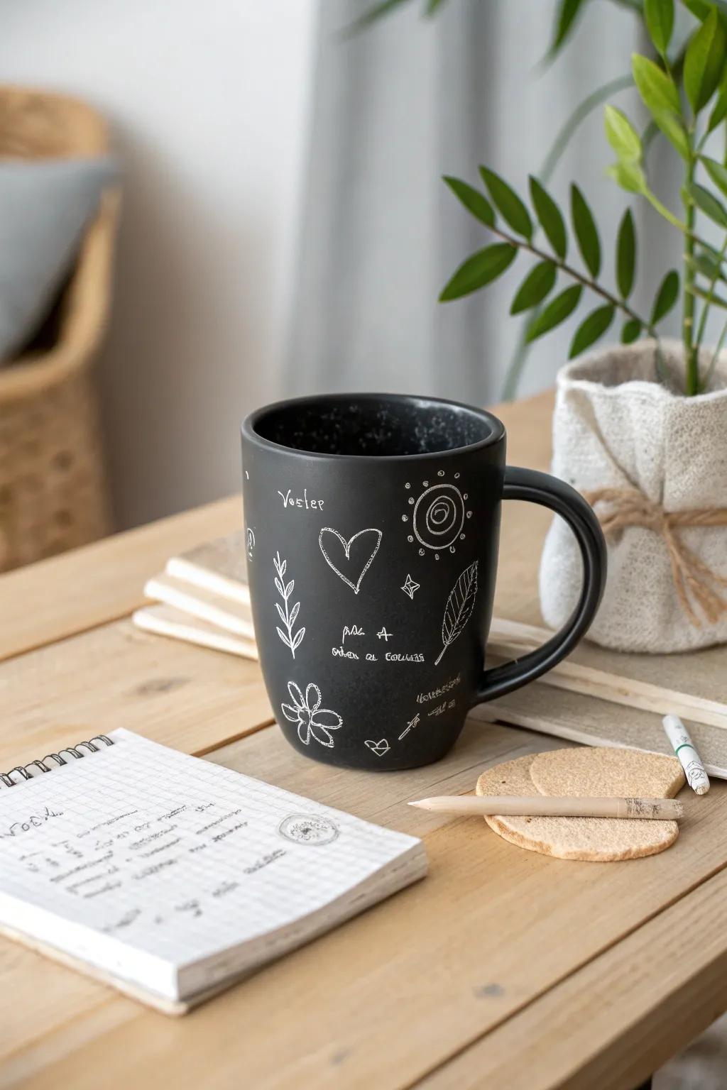 Unleash your creativity with our handcrafted chalkboard mugs, where every sip is a new canvas.