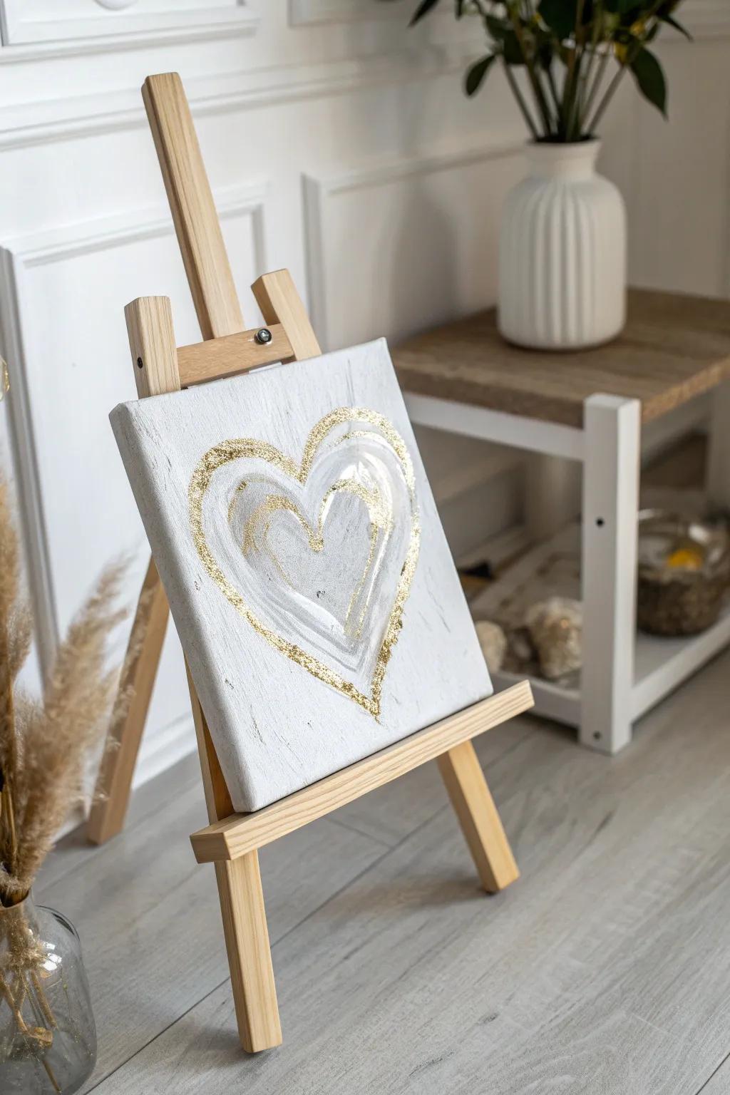 Add a glimmer of elegance to your space with metallic heart art.