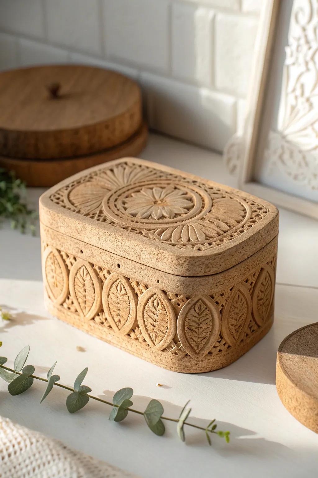 Store your precious keepsakes in style with this handcrafted jewel box, a perfect blend of simplicity and natural beauty.