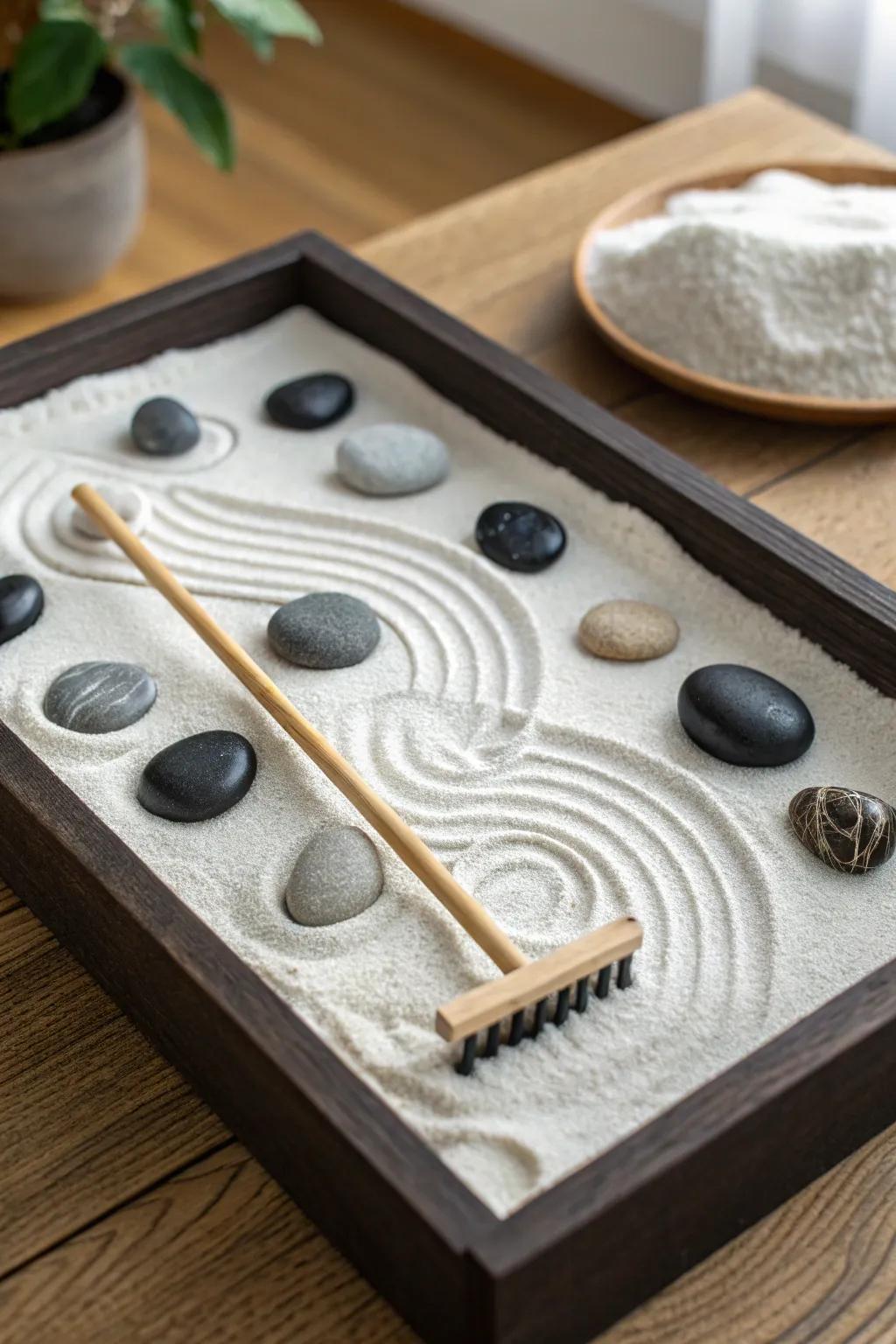 Create a tranquil escape for Dad with this elegant DIY mini zen garden. Perfect for his desk or study!
