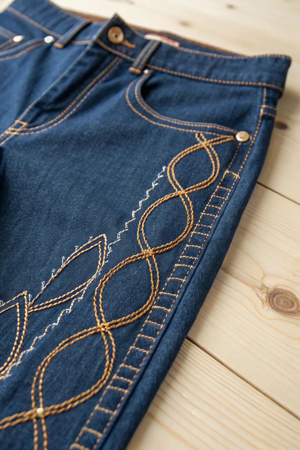 Transform your jeans with elegant contrast stitching for a chic, handcrafted look.