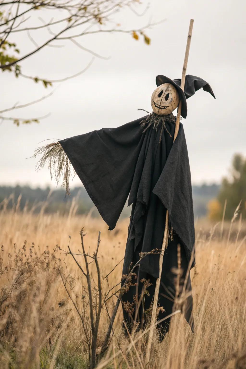 Embrace the haunting beauty of Scandinavian minimalism with this elegant Halloween ghoul scarecrow.