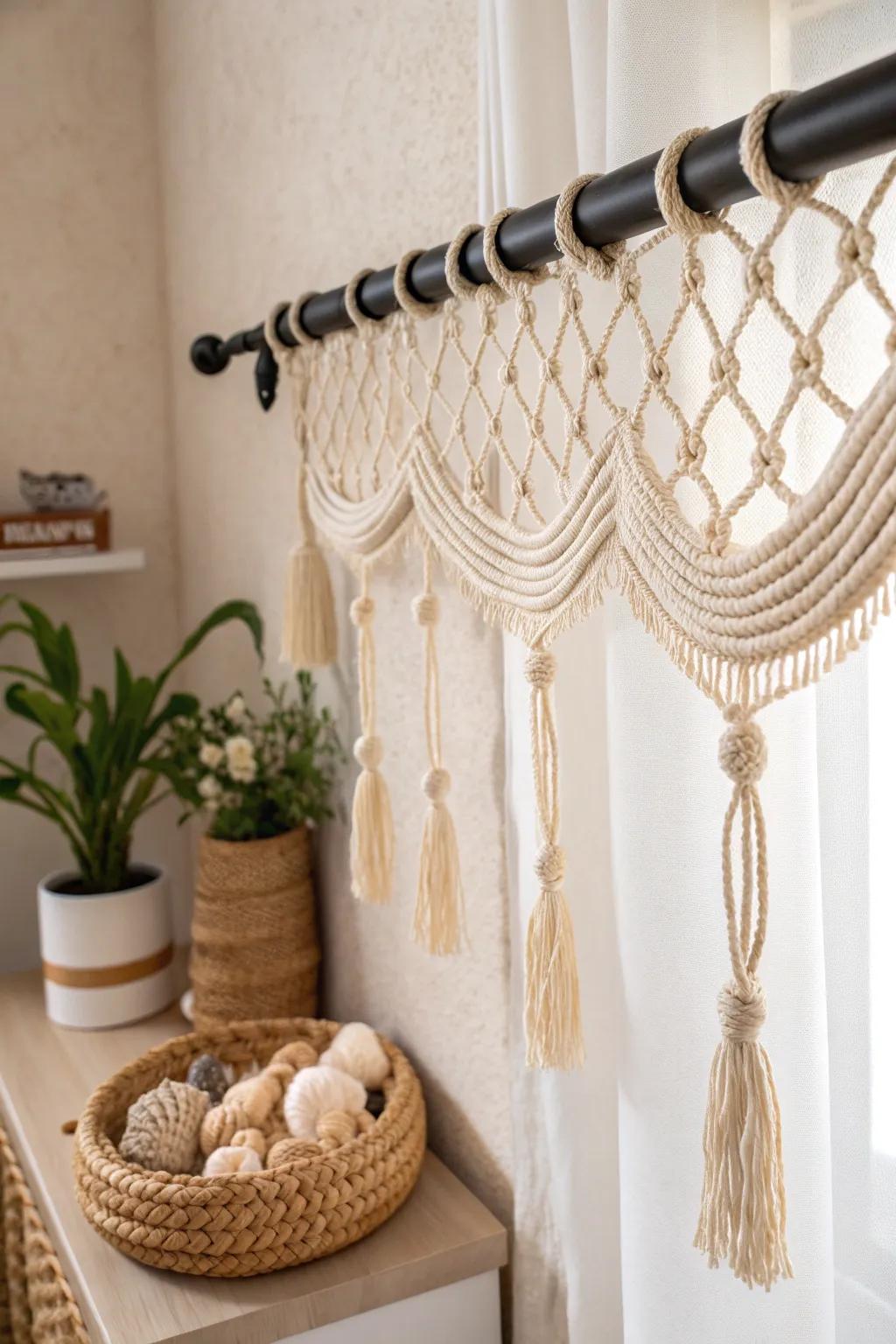Elevate your space with a handcrafted rope valance for a touch of seaside serenity.