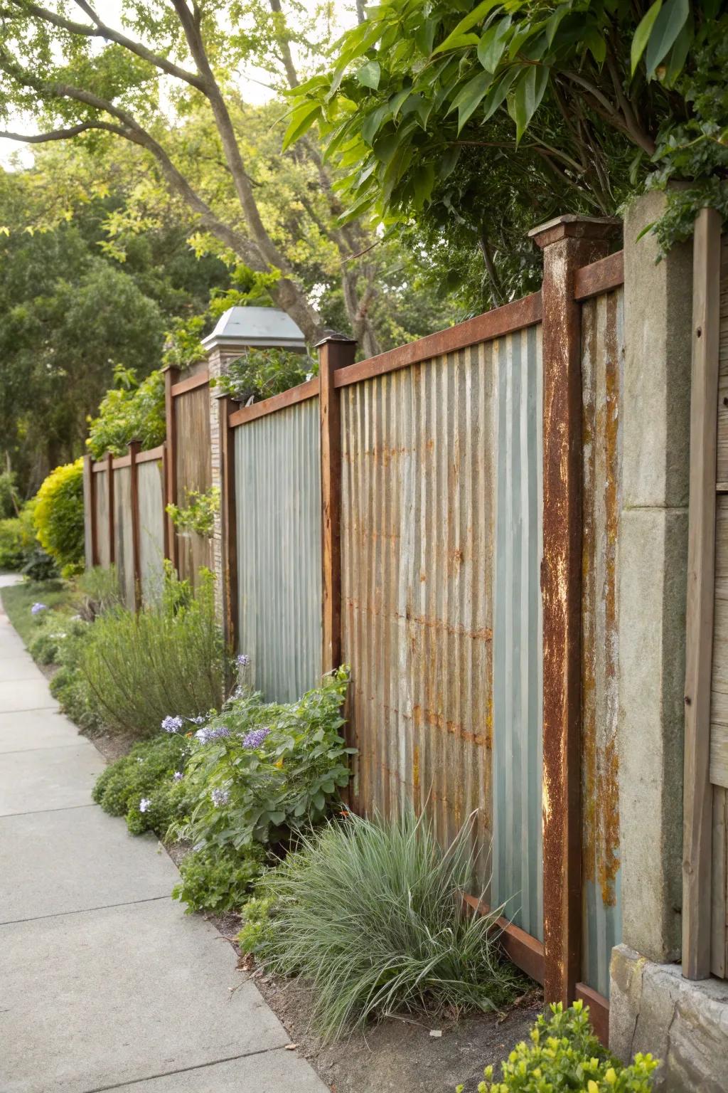 Transform your space with the unique charm of a metal sheet fence—where vintage meets practicality.