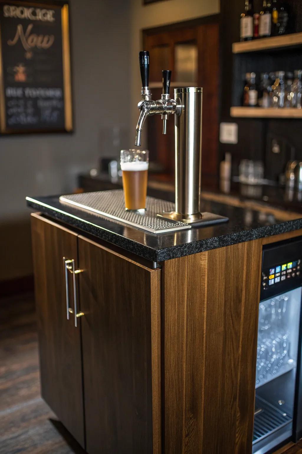 Elevate your home bar experience with a keezer that combines style and functionality, featuring a must-have glass rinser.