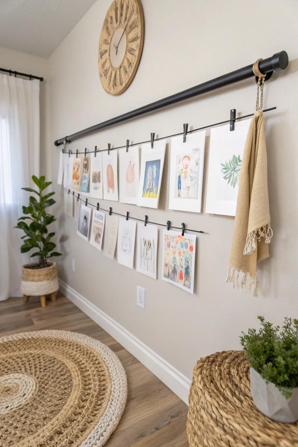 Transform your space with a chic art display bar that celebrates creativity and simplicity.
