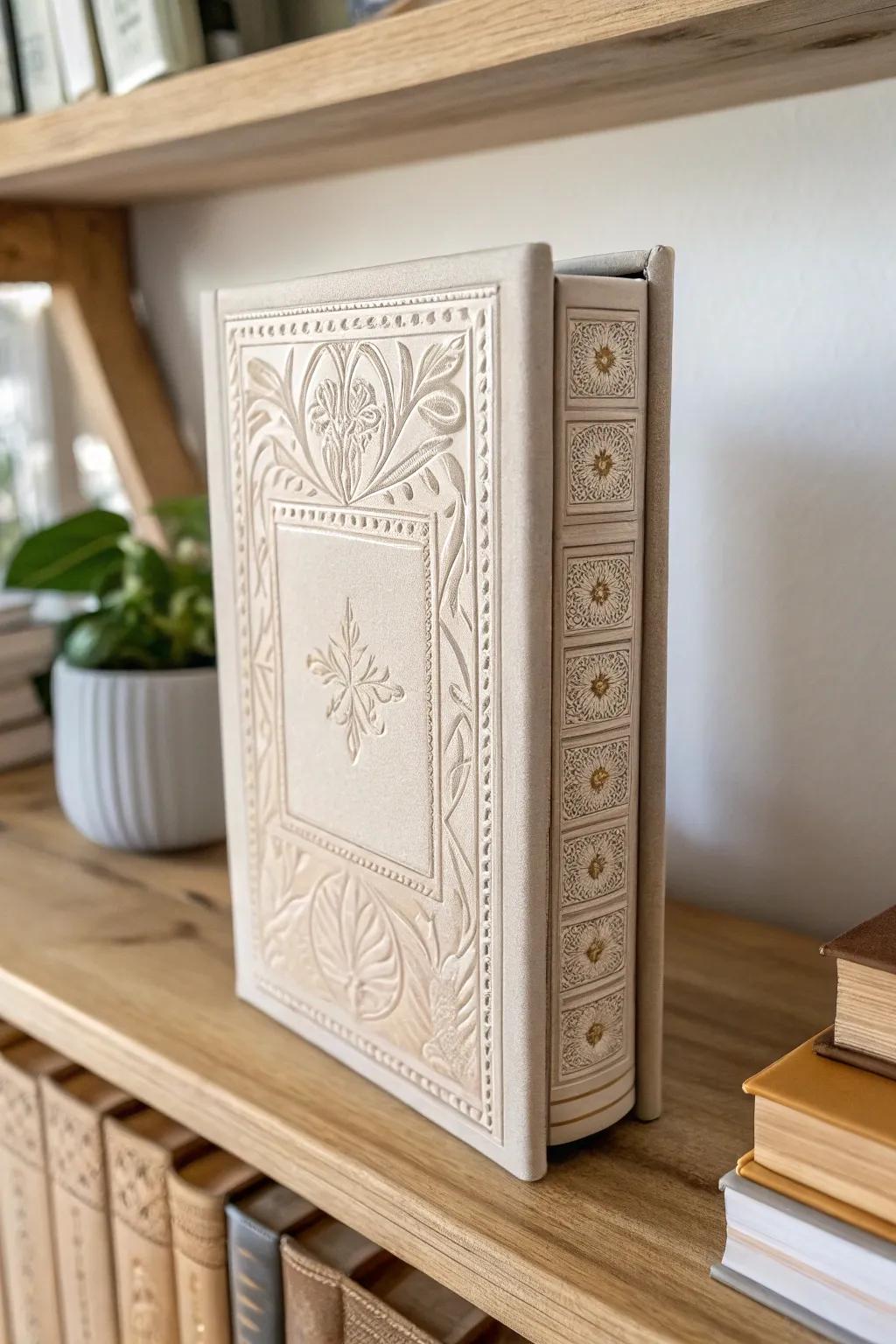 Elevate your bookshelf with the timeless elegance of embossed labels.