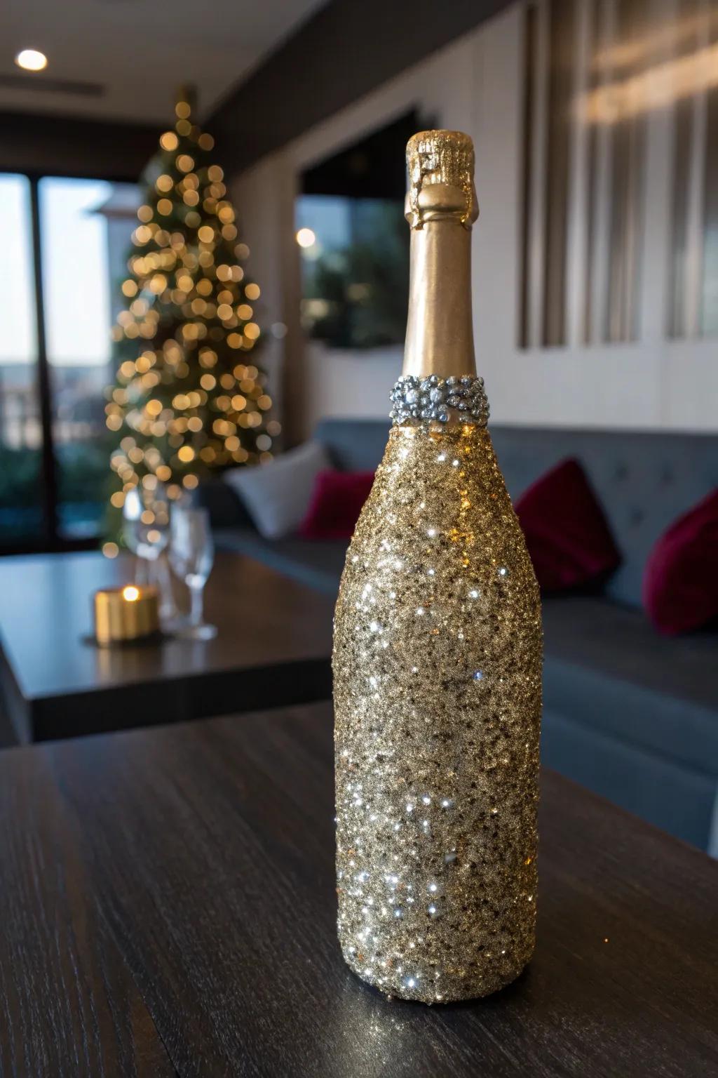 Elevate your party decor with this stunning bedazzled bottle art, adding a touch of glam to any celebration.