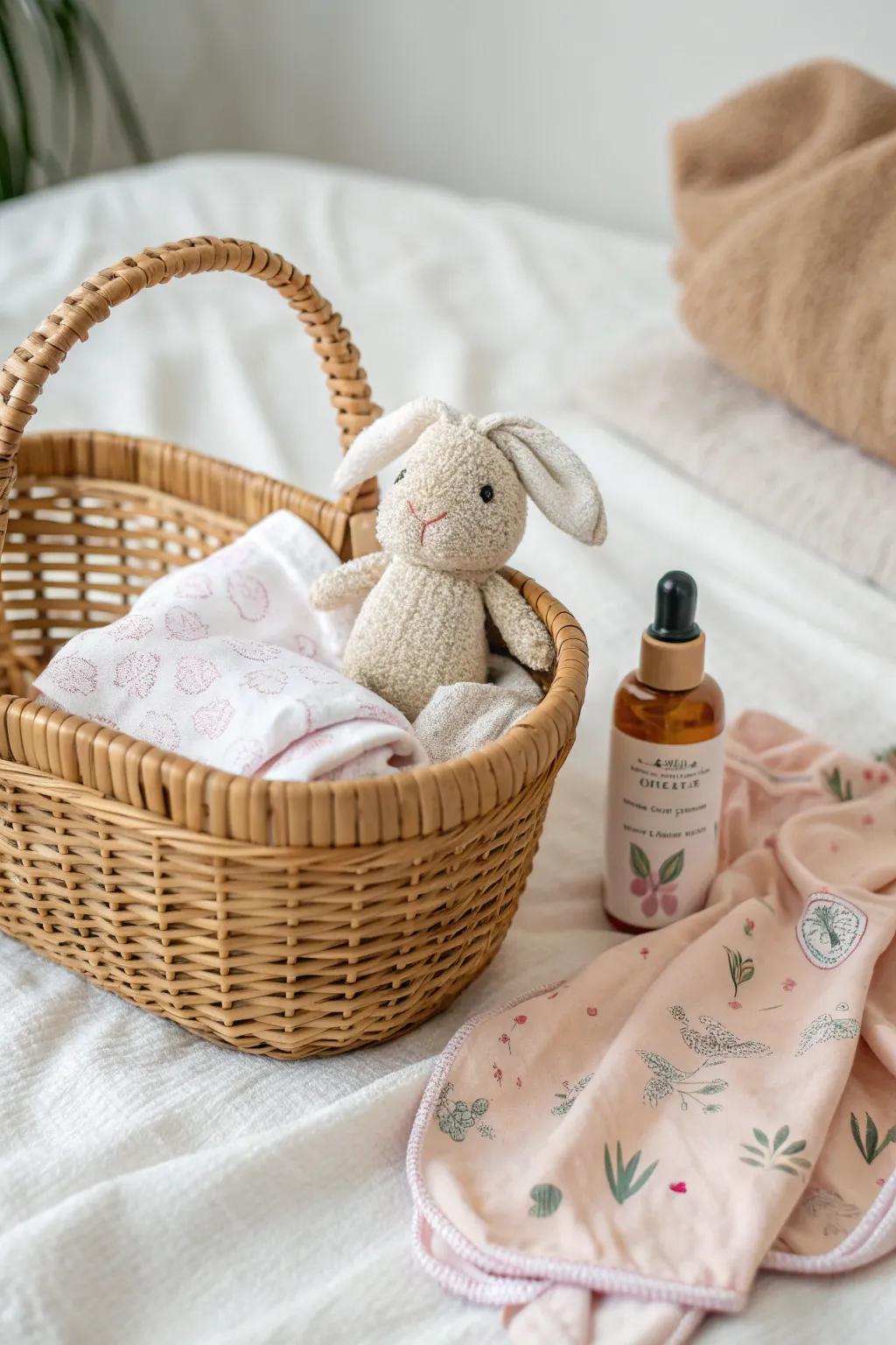 Thoughtful beginnings: a gift basket that wraps new parents in warmth and care.