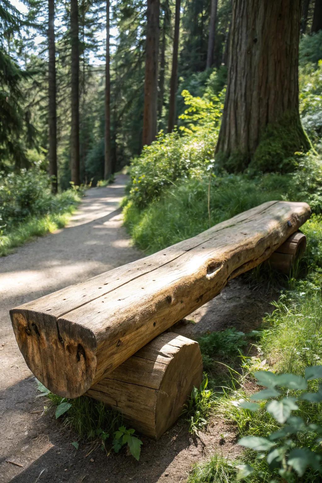 Embrace the raw elegance of nature with this rustic log bench.