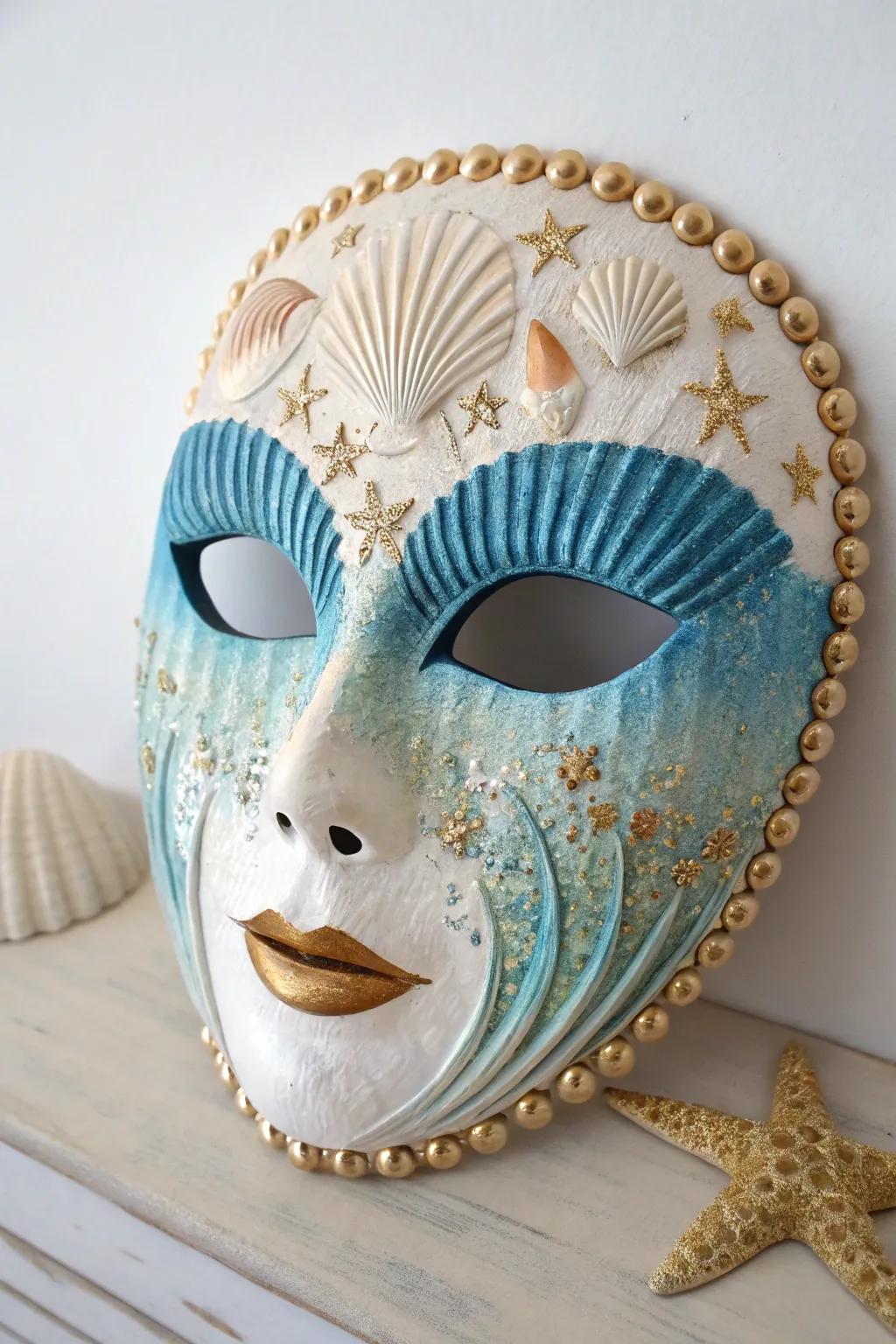 Embrace the serene beauty of the ocean with this handcrafted mask, where simplicity meets sea-inspired elegance.