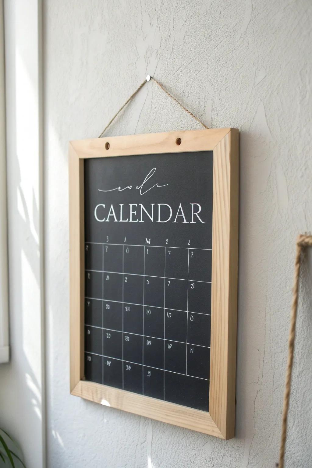 Embrace tranquility with a minimalist chalkboard calendar - where simplicity meets natural elegance.