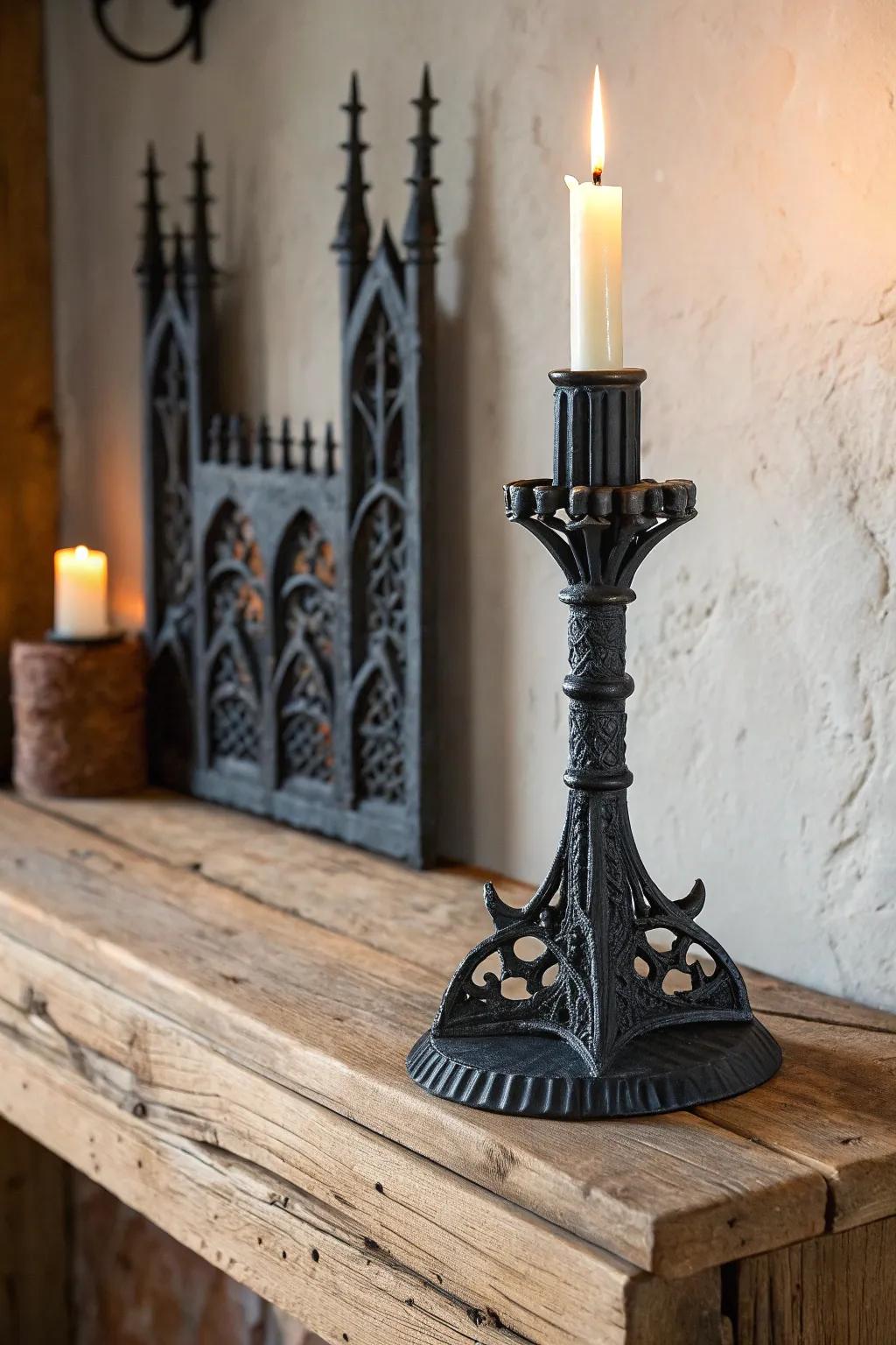 Add a touch of medieval elegance with this handcrafted Gothic candle holder.