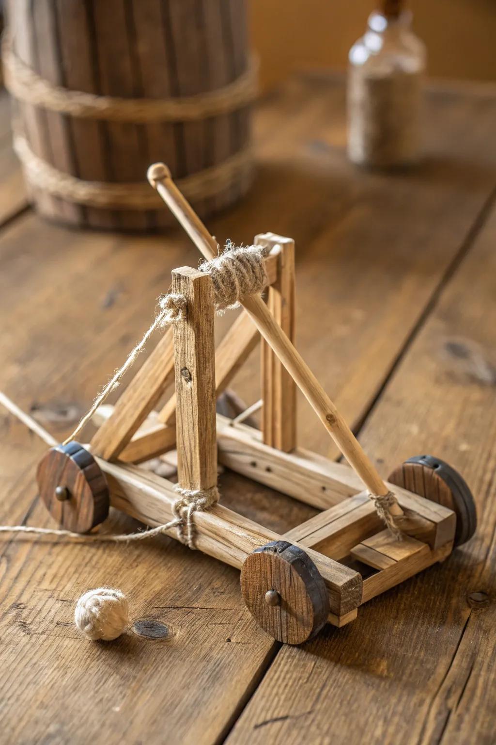 Harness the power of simplicity: a rustic mini catapult crafted with string and sticks.